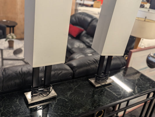 Silver and black table lamp with cutout (pair)