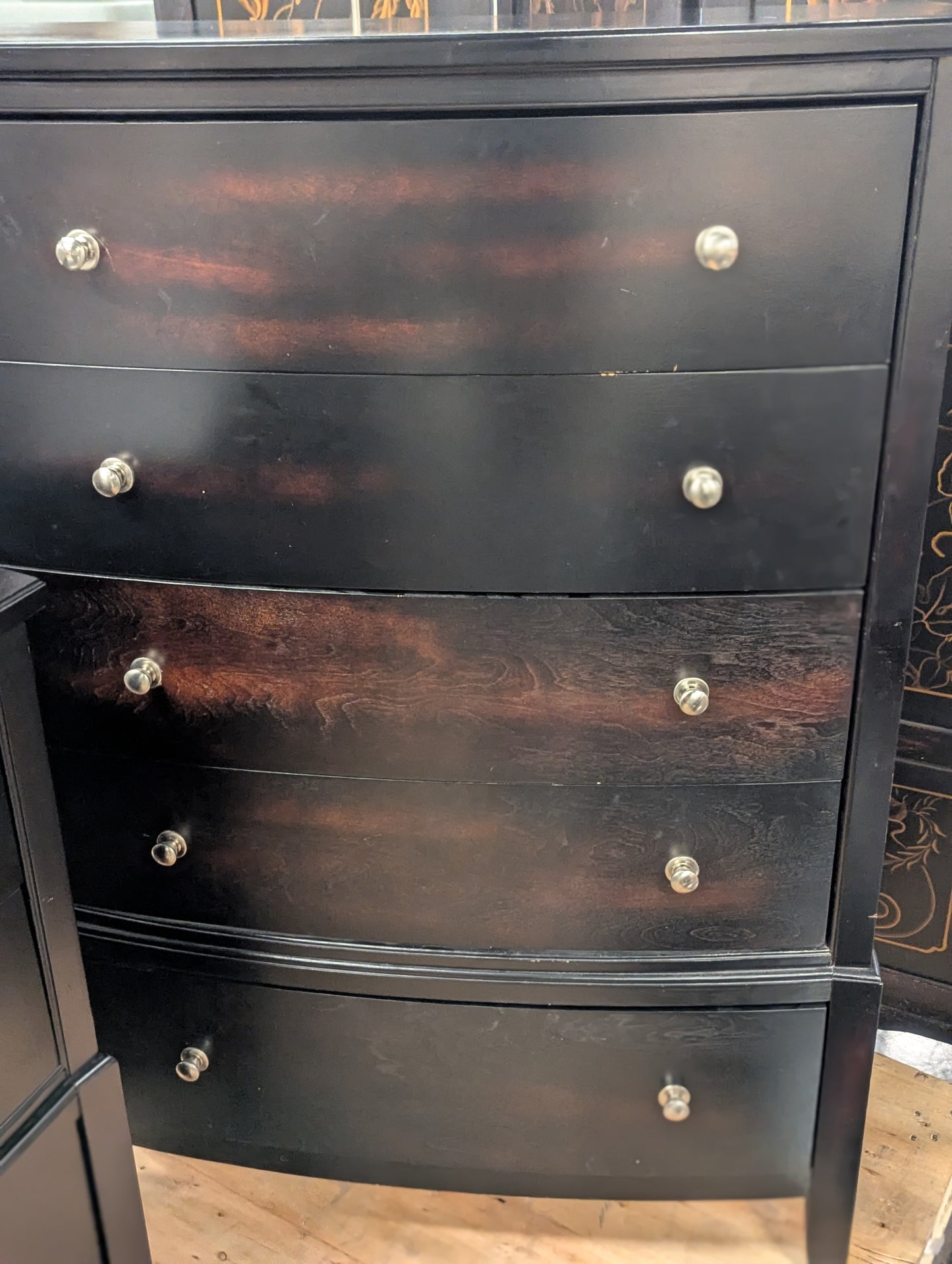 Curved highboy dresser