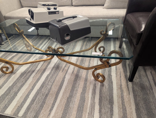 Designer Gold-Framed Glass Coffee Table