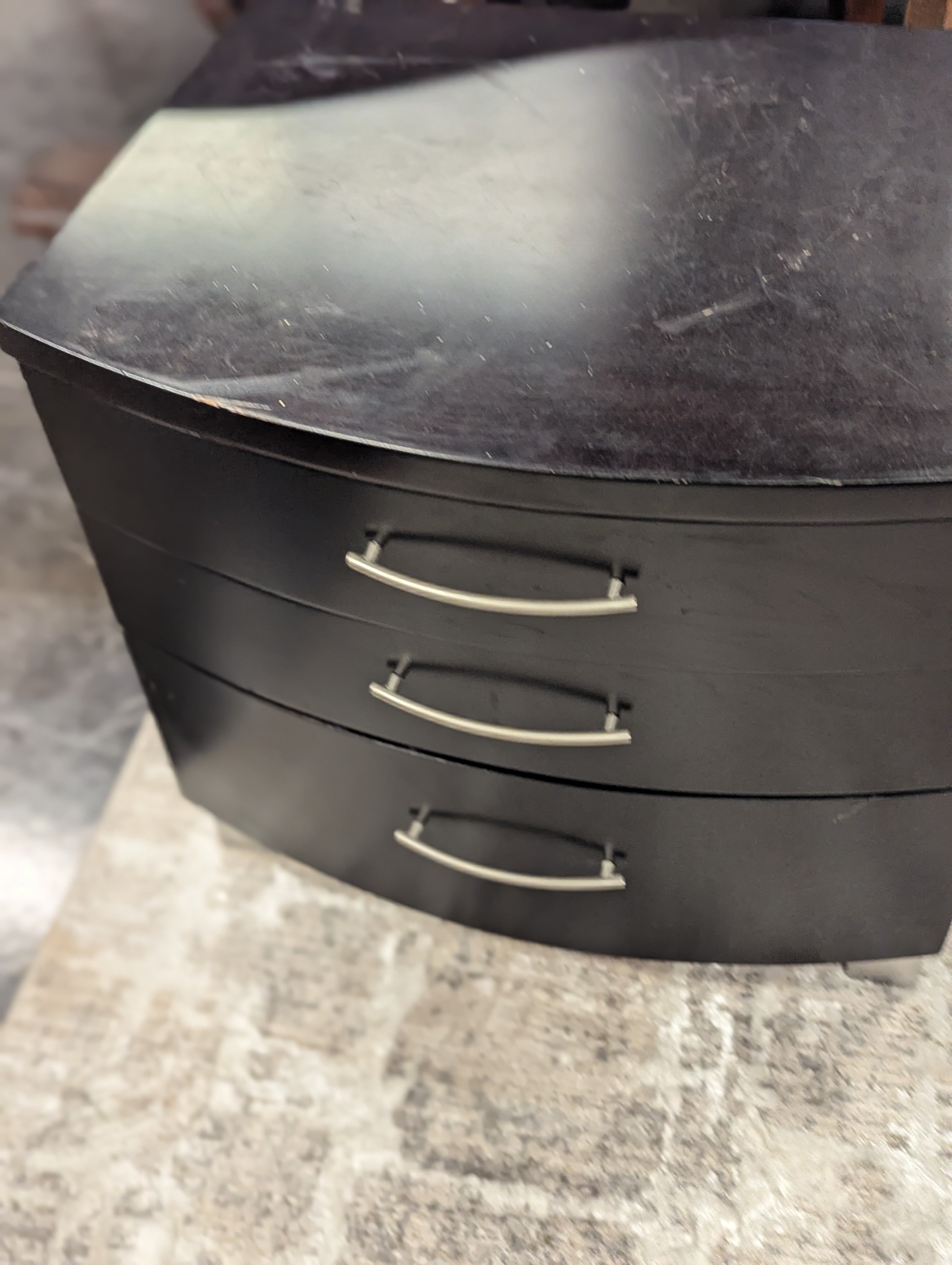 Curved Ebony Nightstand With SIlver Pulls