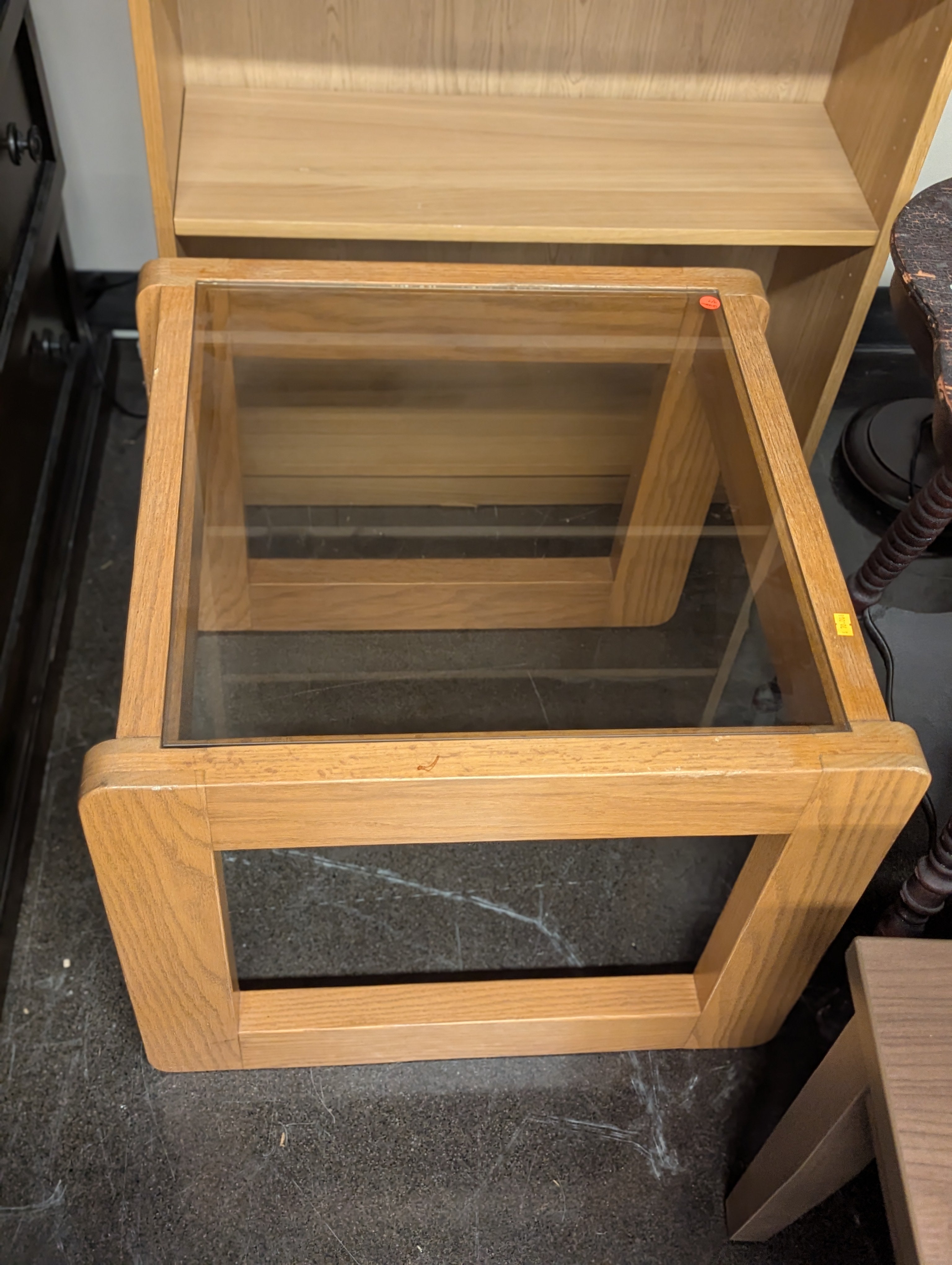 MCM Glass Top Wood Frame Side Table