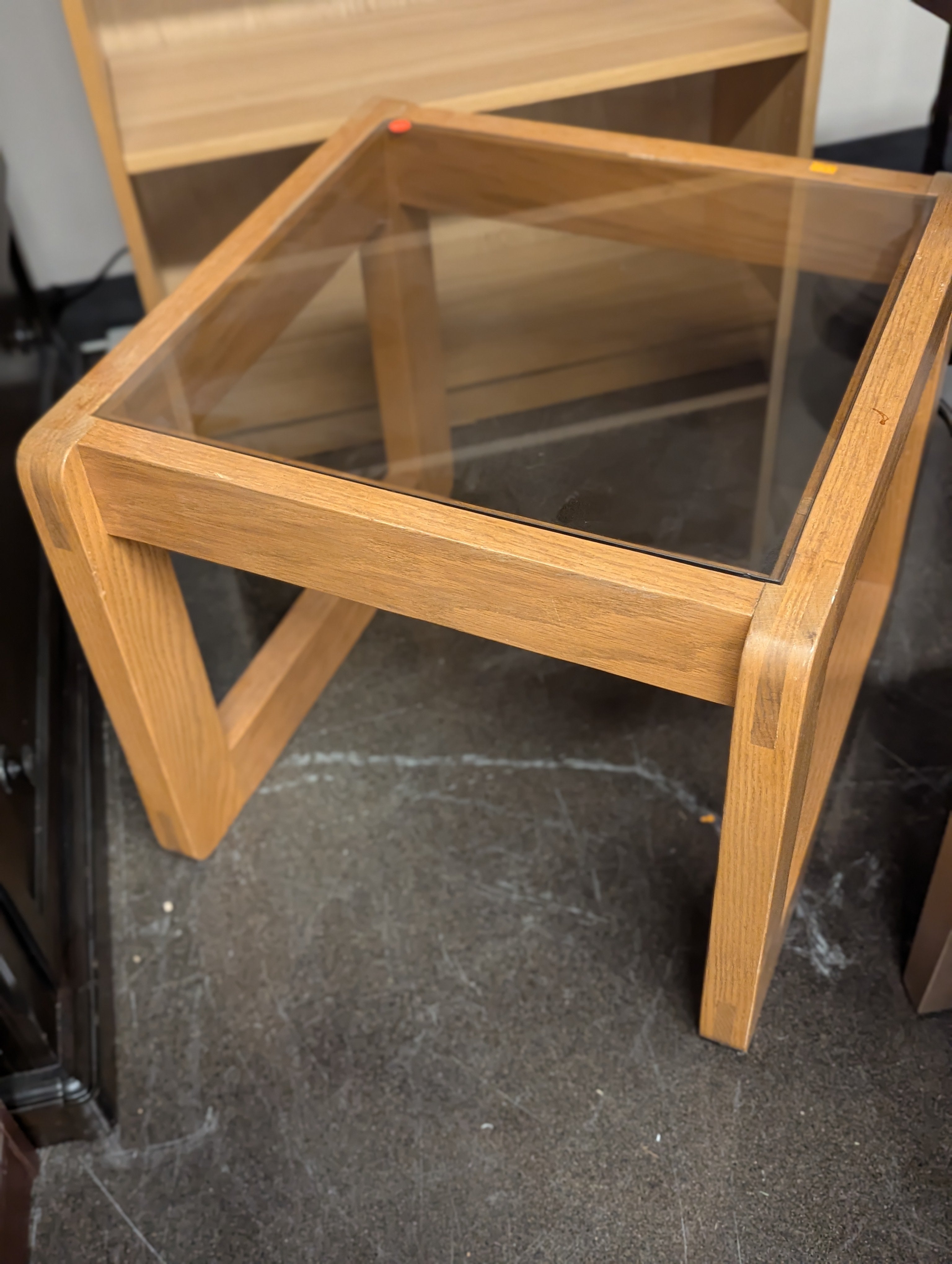 MCM Glass Top Wood Frame Side Table