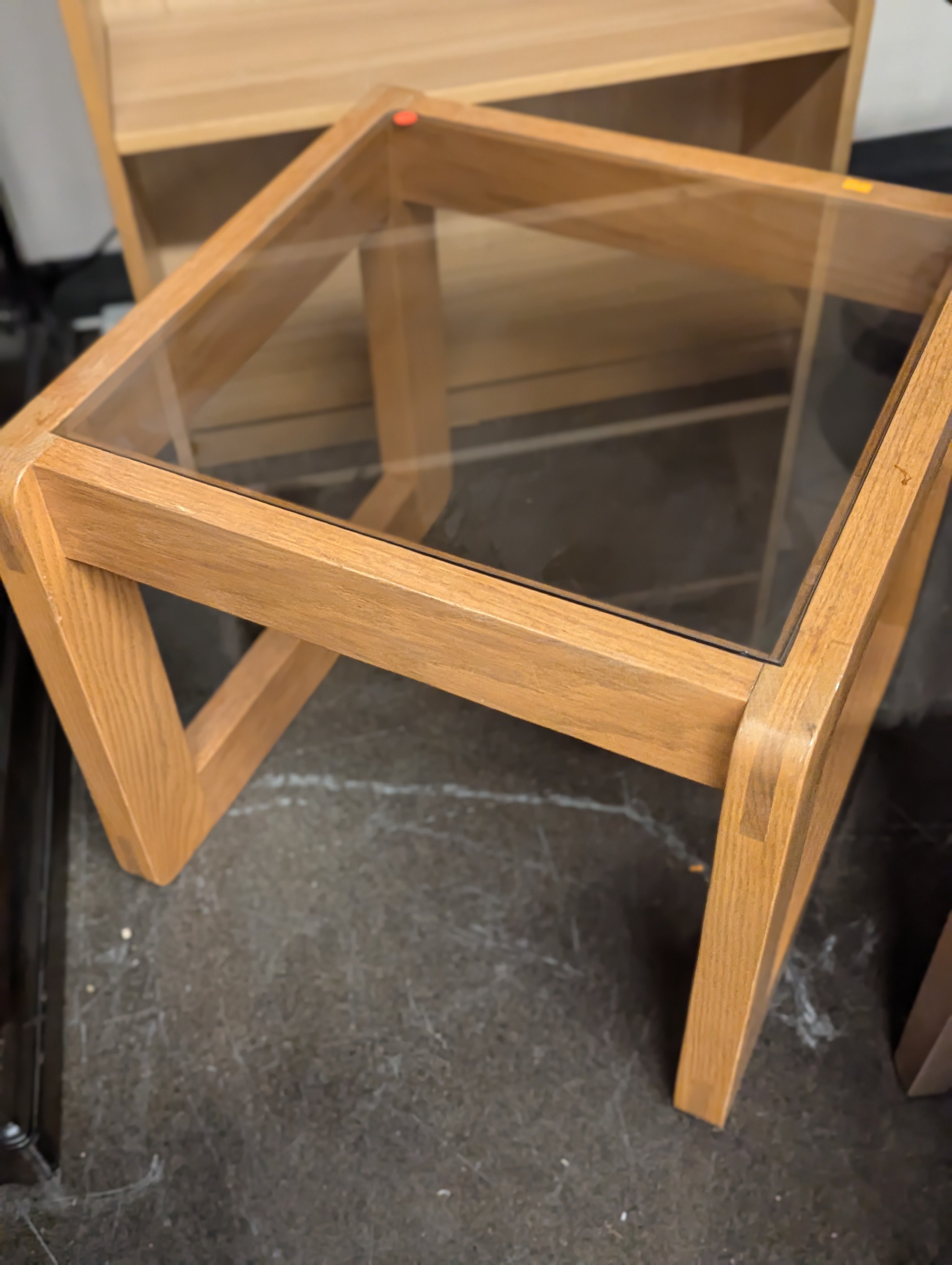 MCM Glass Top Wood Frame Side Table