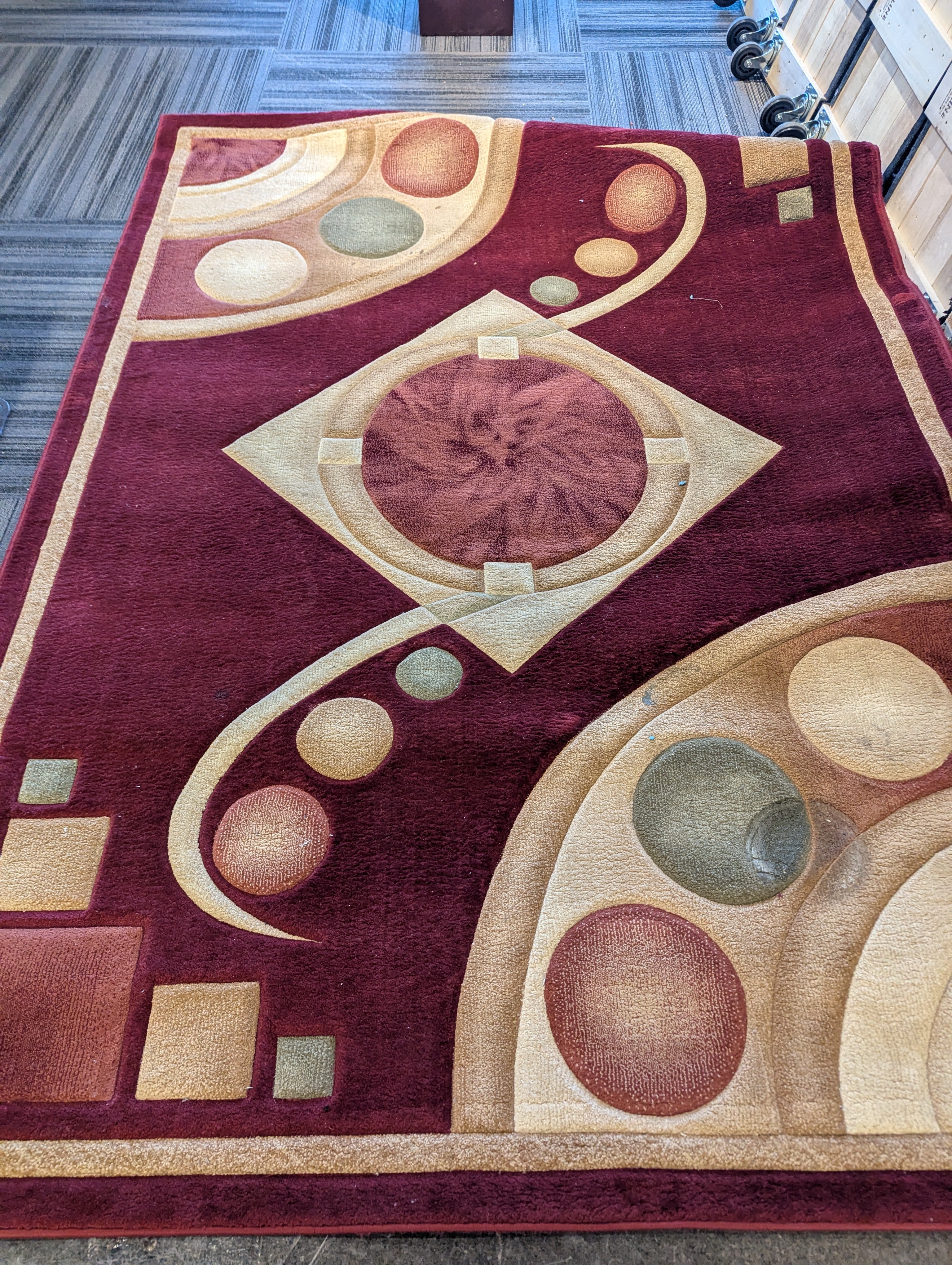 Contemporary Red Rug, With Tan Detail