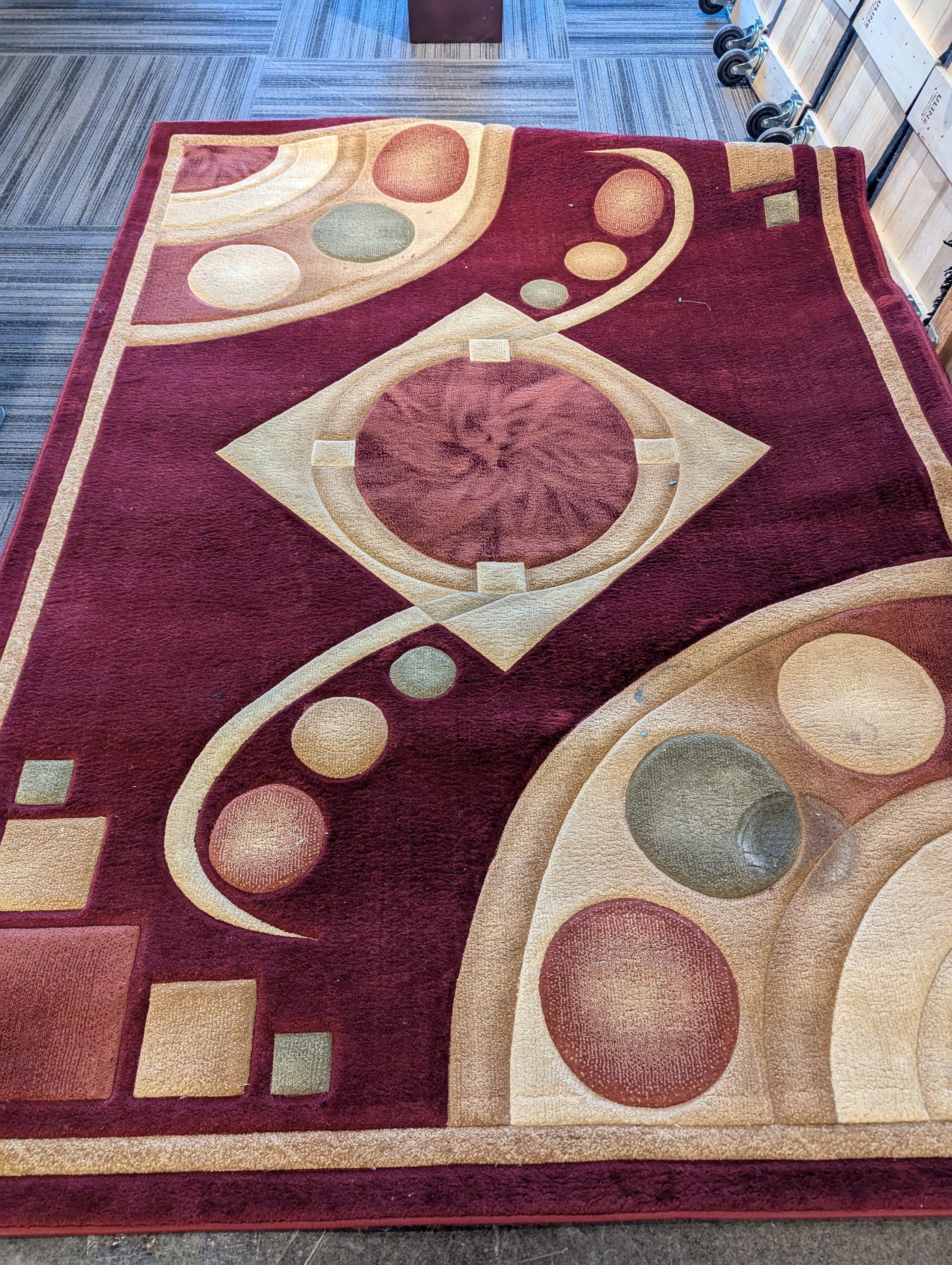 Contemporary Red Rug, With Tan Detail