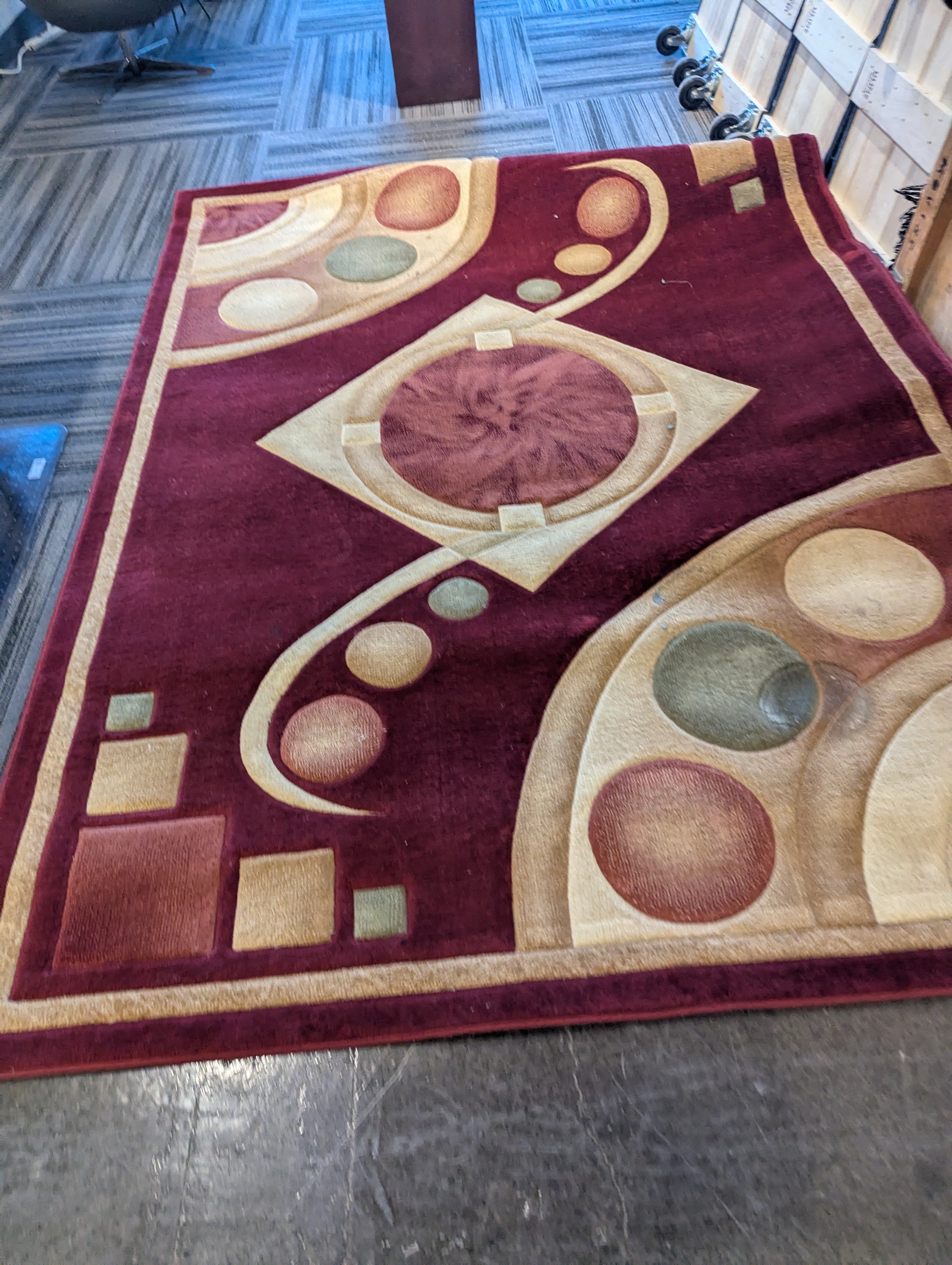 Contemporary Red Rug, With Tan Detail