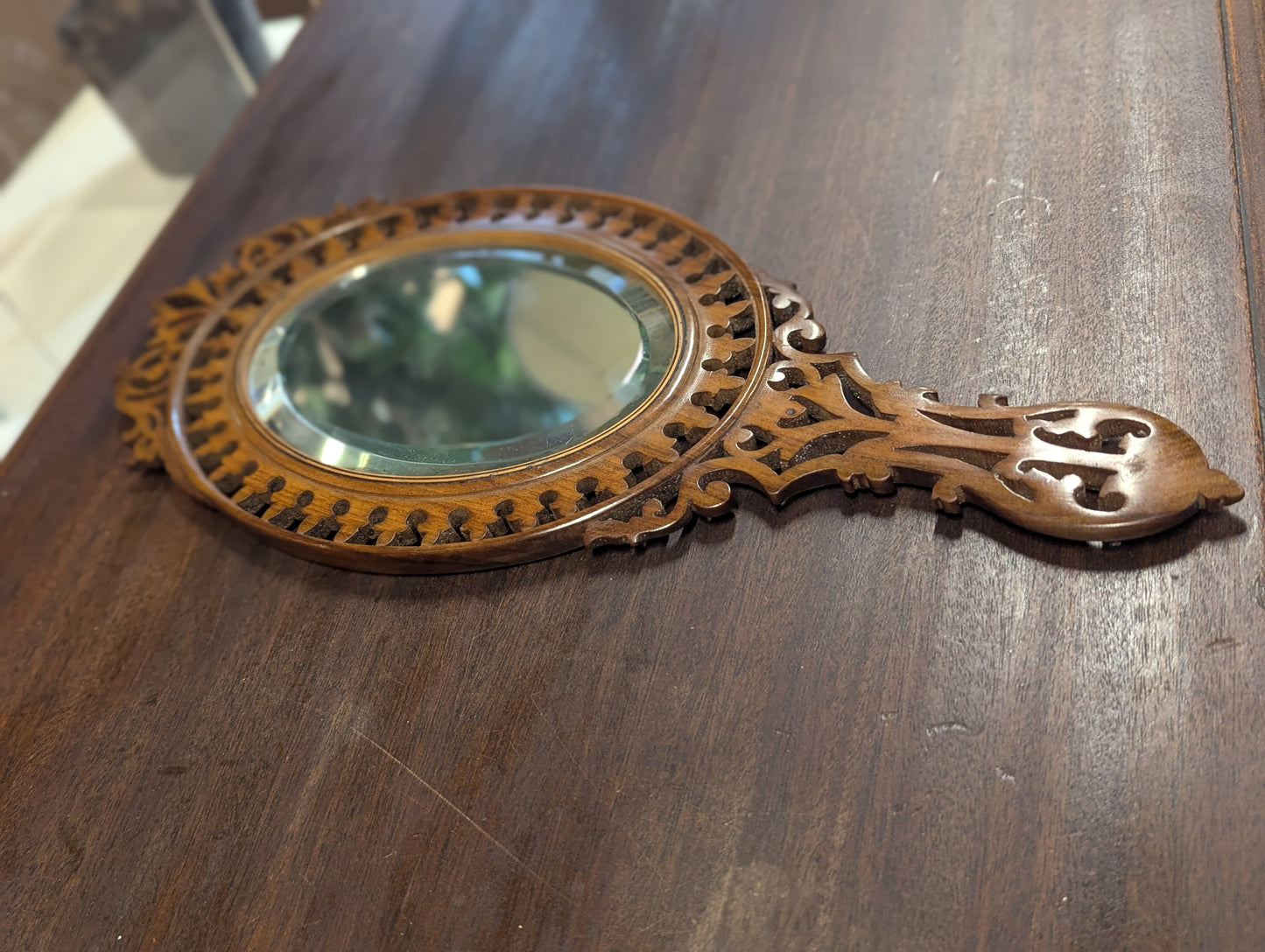 Antique Wood Hand Mirror