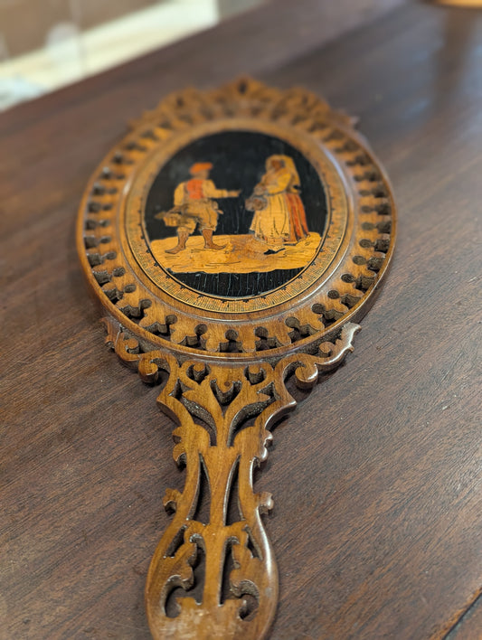 Antique Wood Hand Mirror