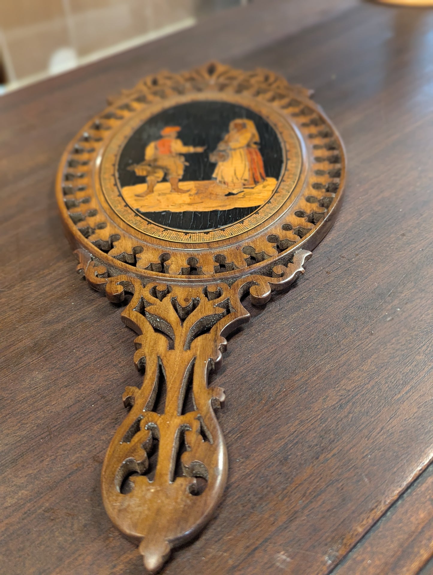 Antique Wood Hand Mirror