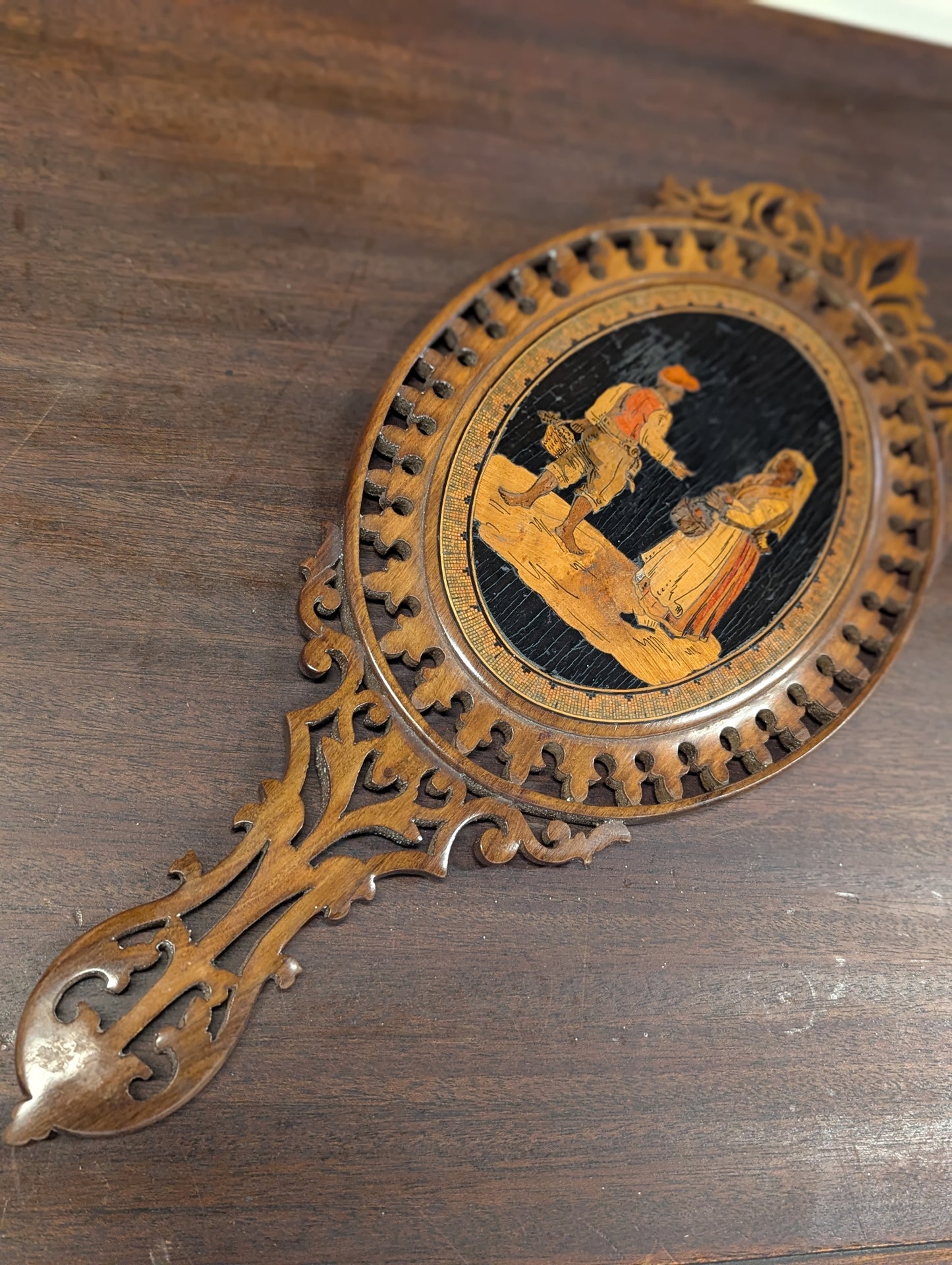 Antique Wood Hand Mirror