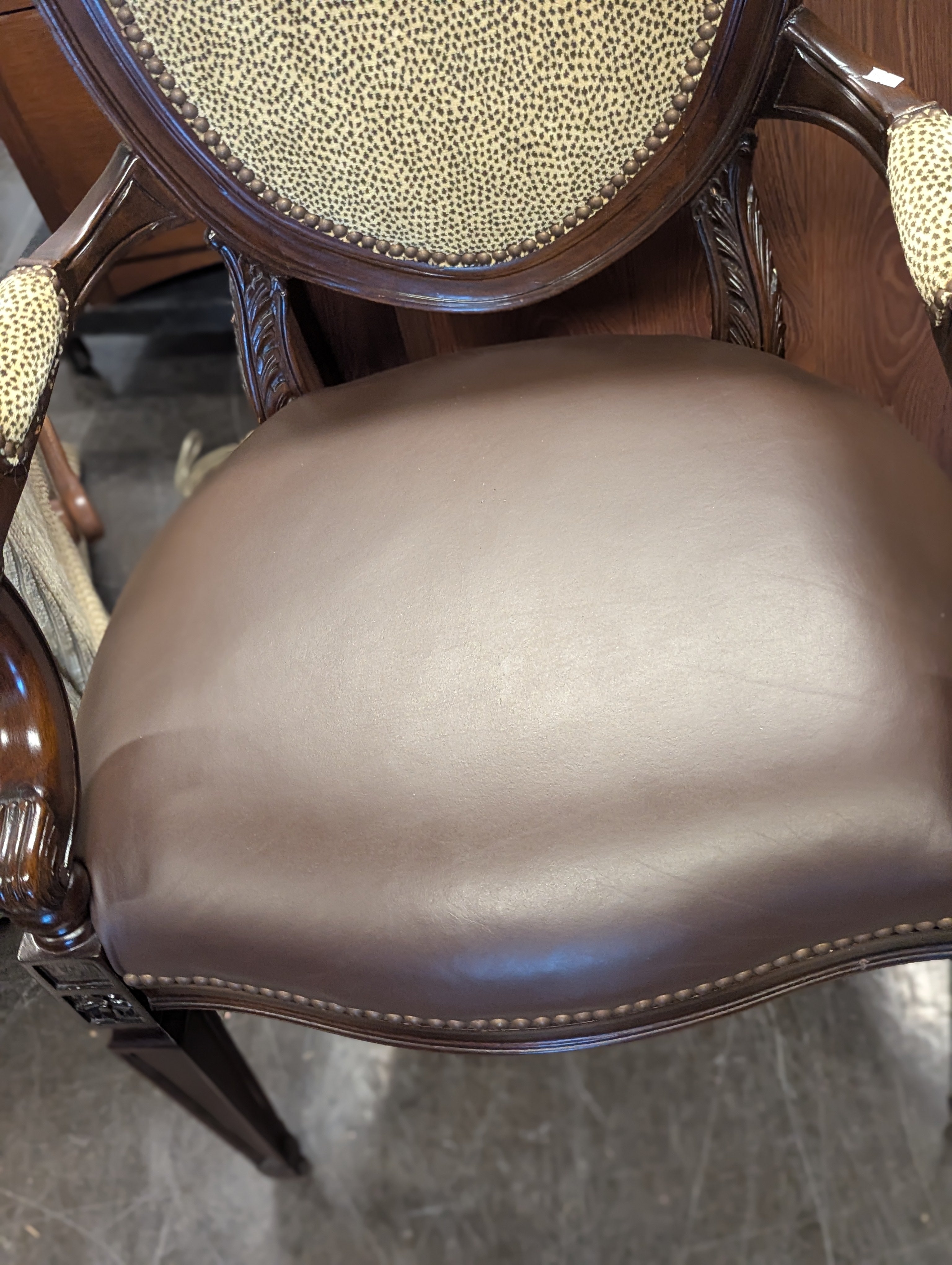 Custom Louis XVII Style Leather Seat and Animal Print Accent Chair