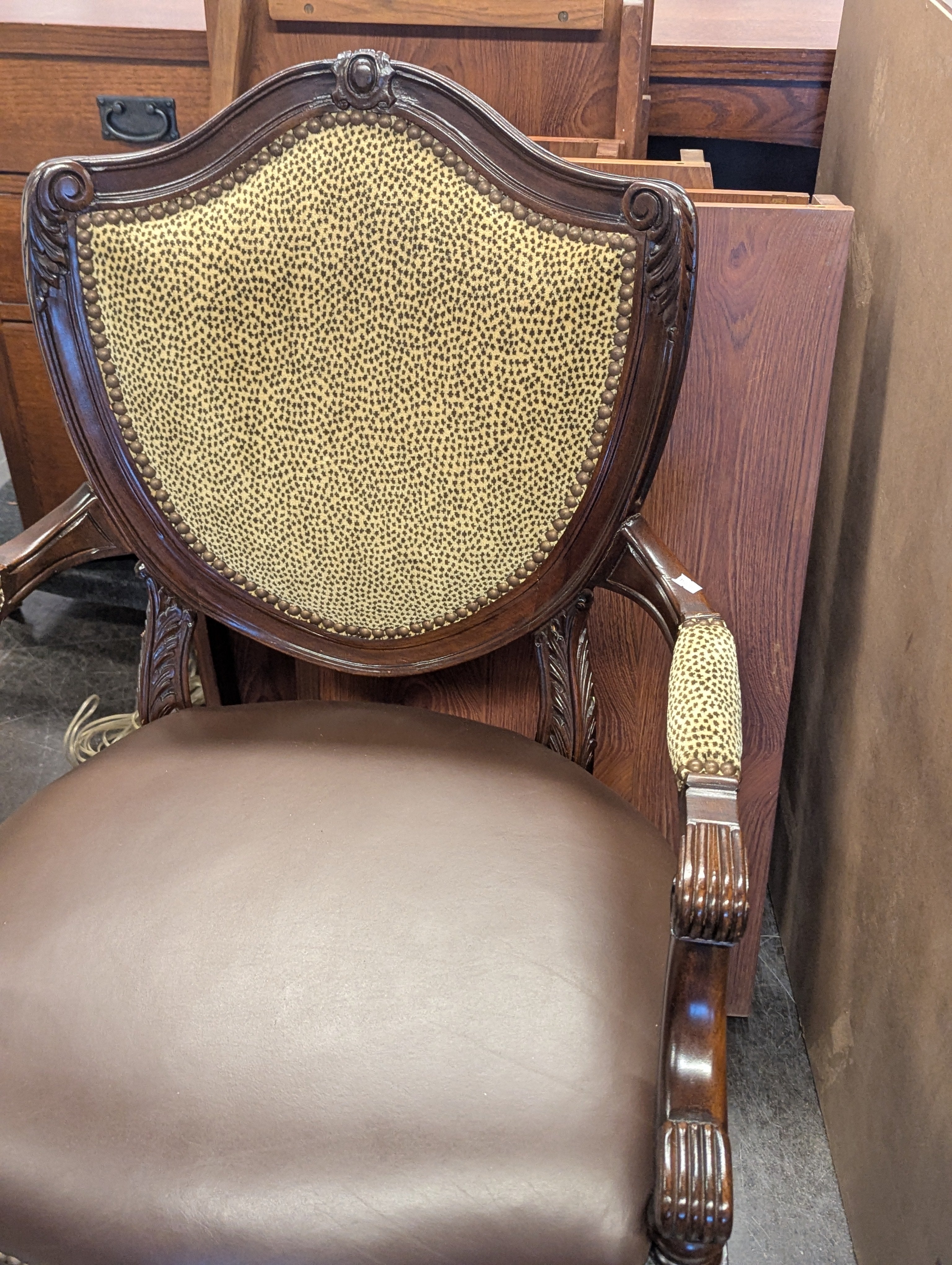 Custom Louis XVII Style Leather Seat and Animal Print Accent Chair