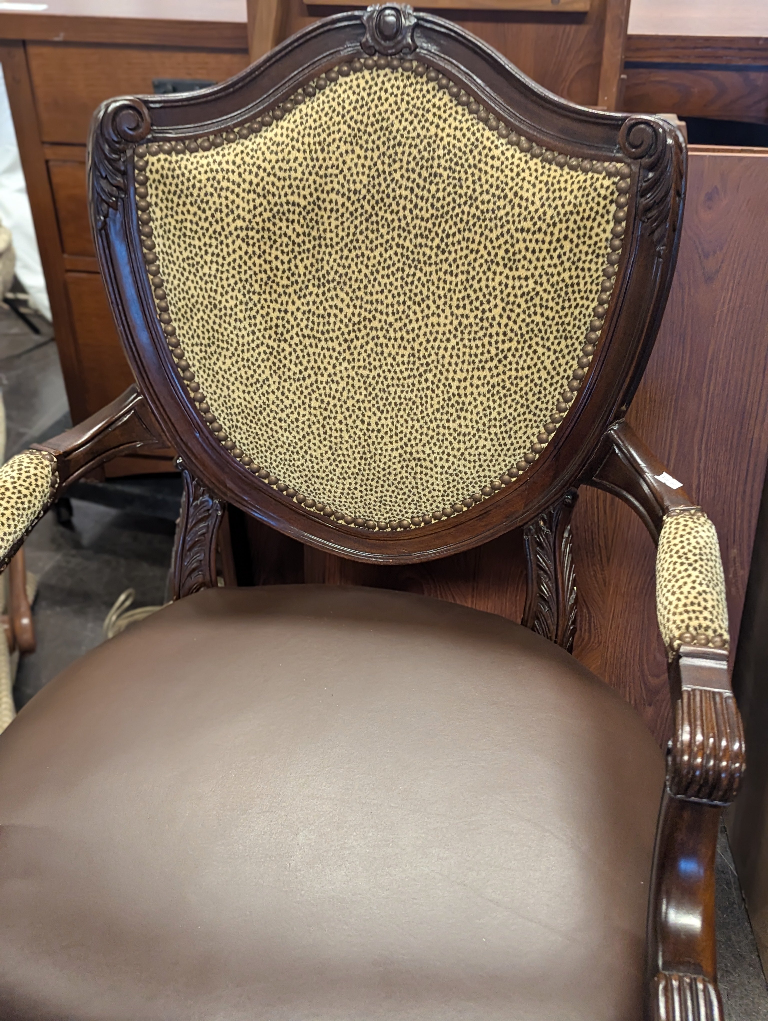 Custom Louis XVII Style Leather Seat and Animal Print Accent Chair