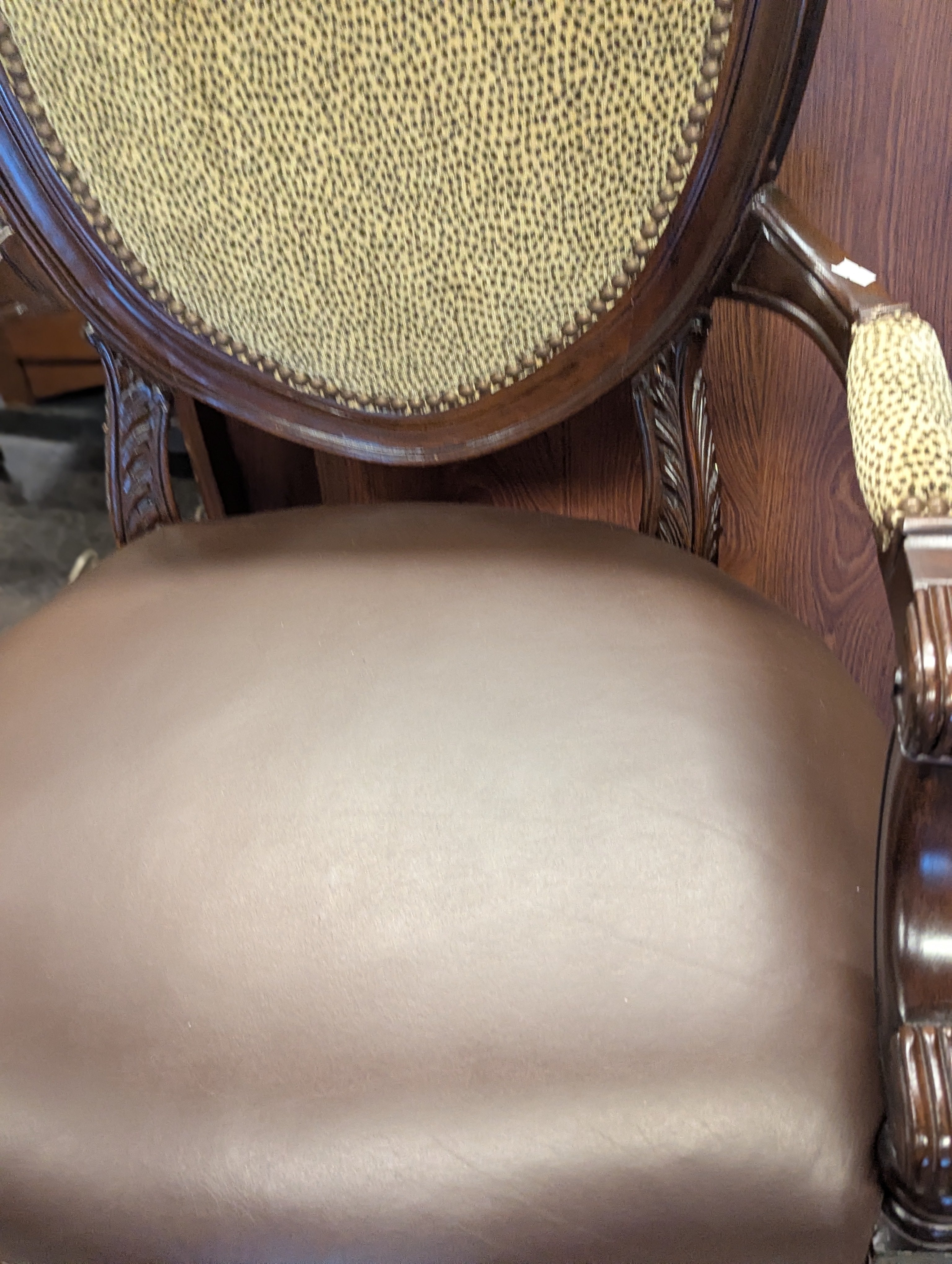 Custom Louis XVII Style Leather Seat and Animal Print Accent Chair