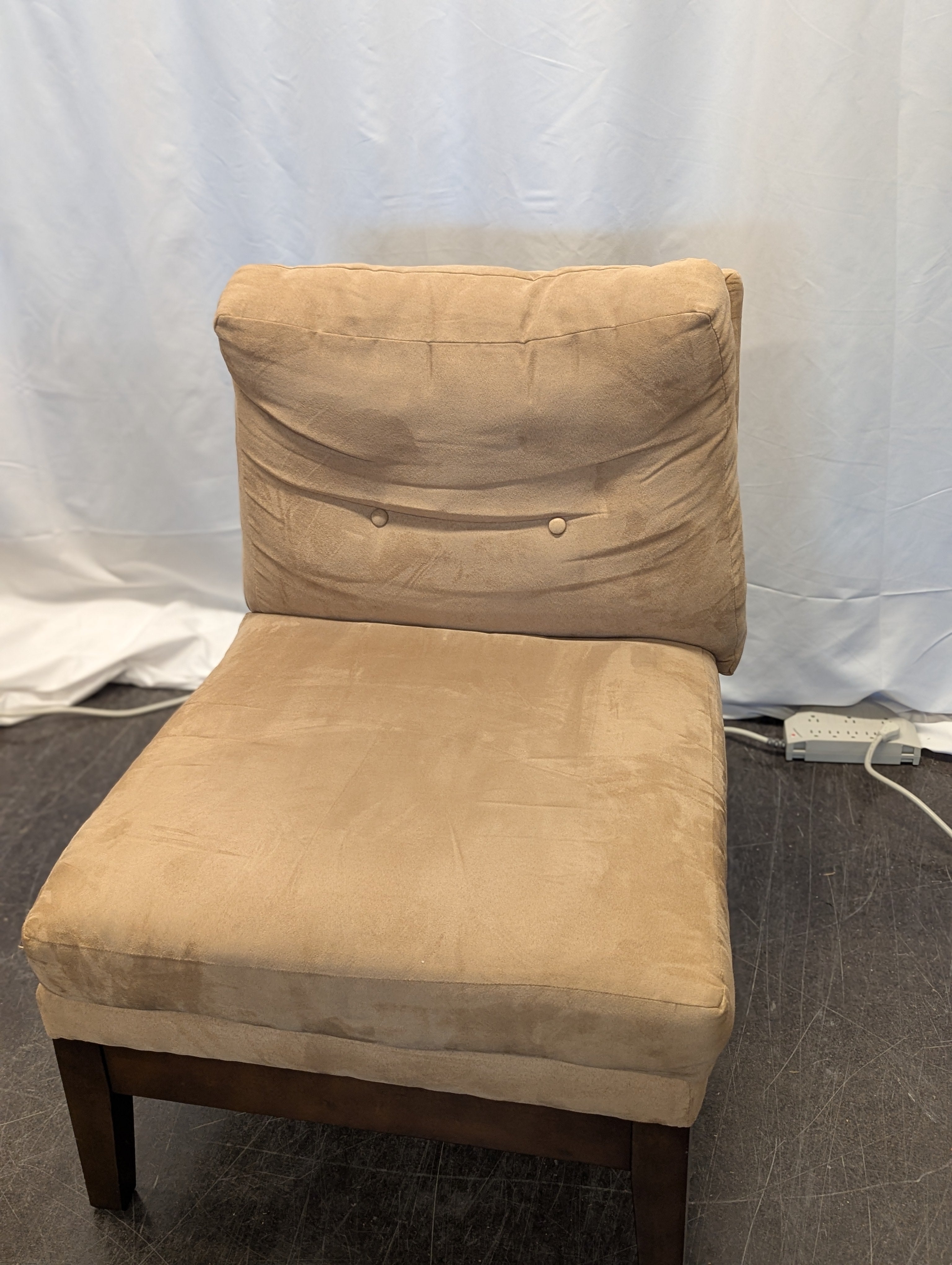 Beige and Wood Microfiber Accent Chair