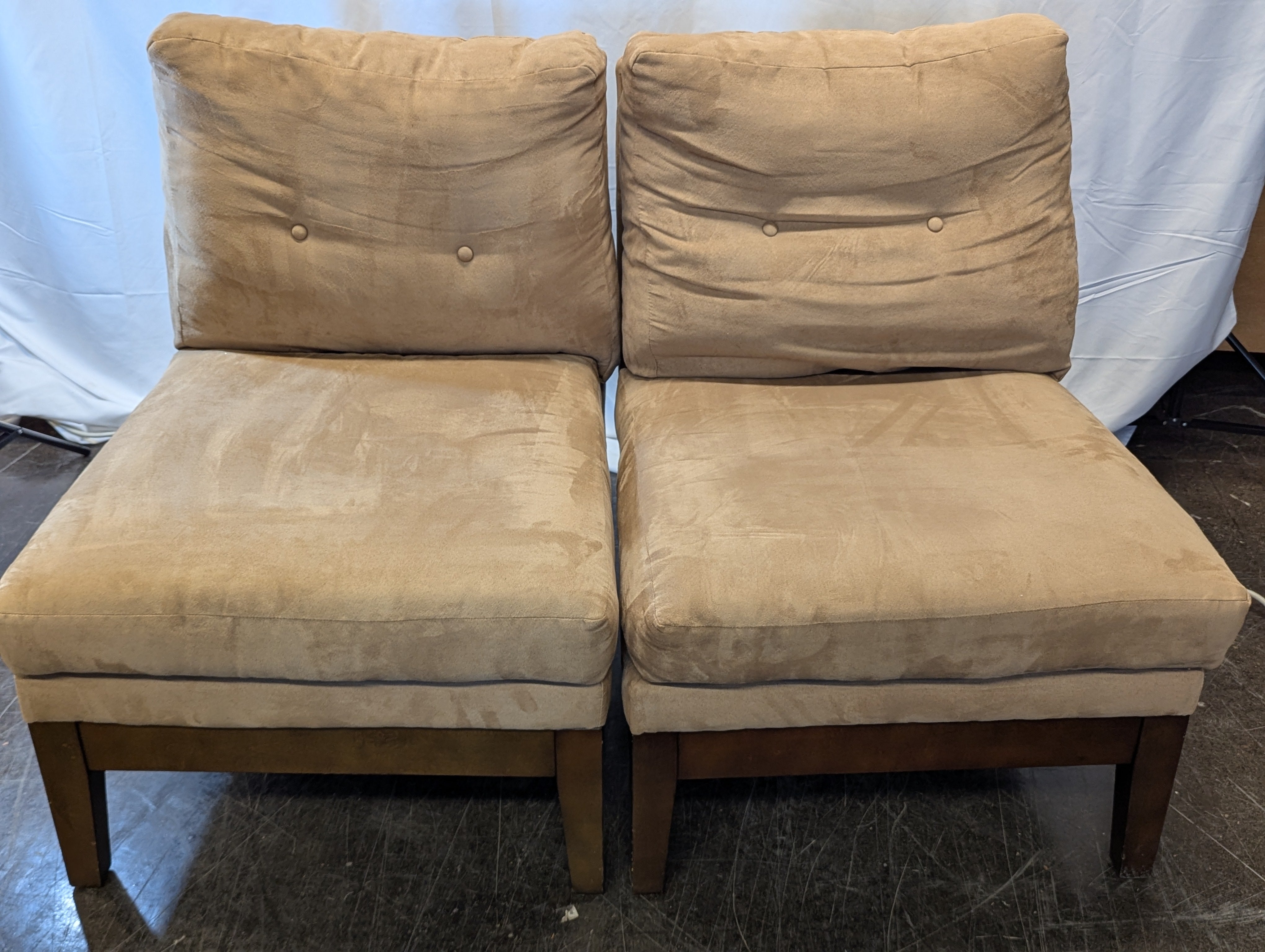 Beige and Wood Microfiber Accent Chair