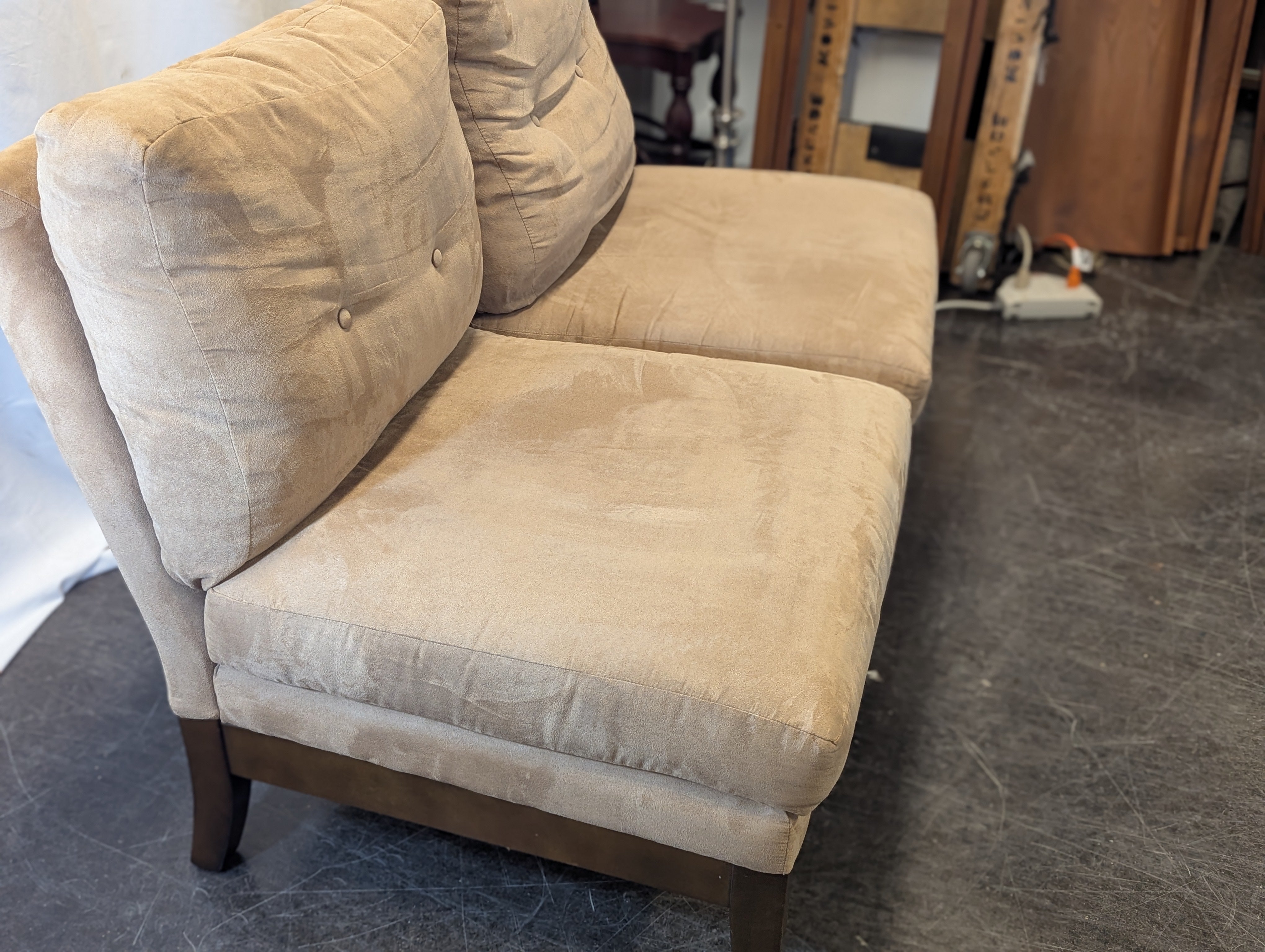 Beige and Wood Microfiber Accent Chair