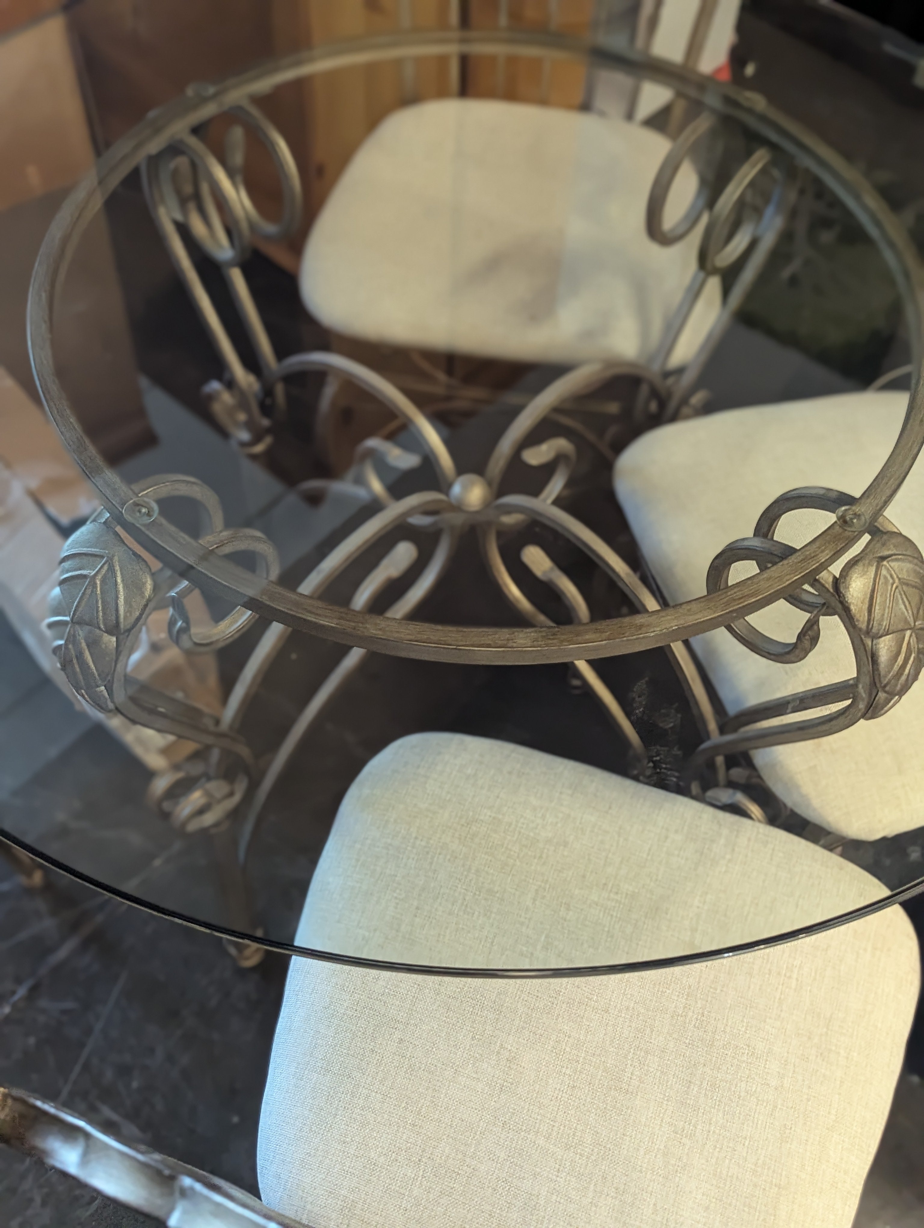 Metal and Glass Dining Table with 4 Chairs With Leaf Detail