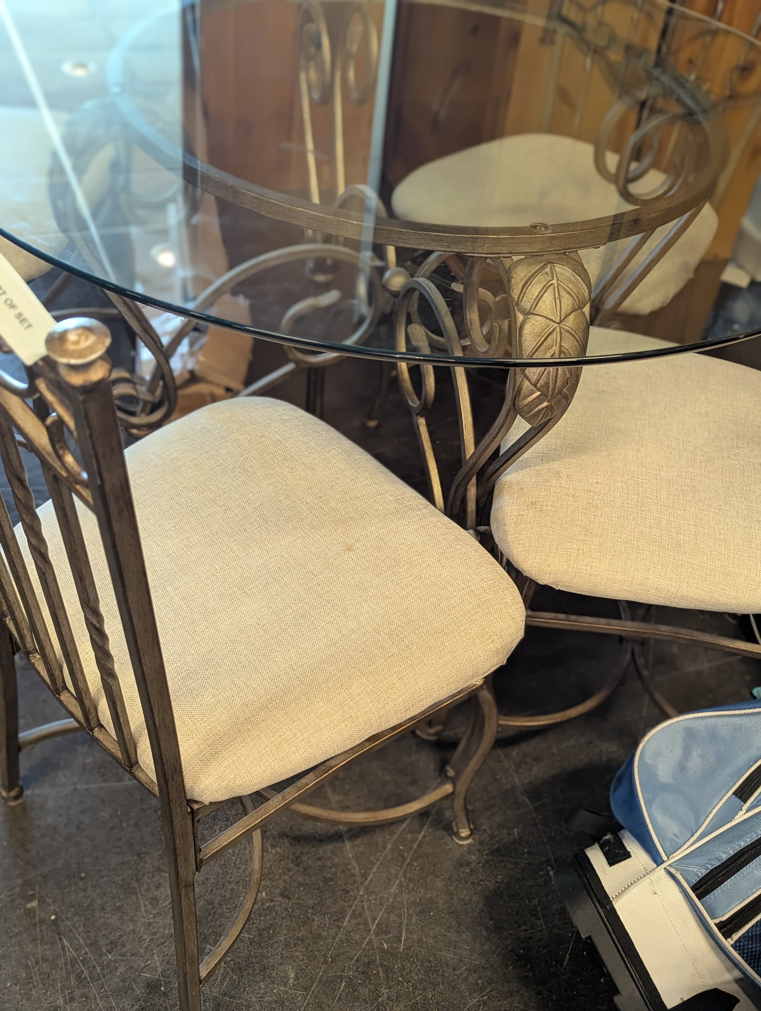 Metal and Glass Dining Table with 4 Chairs With Leaf Detail