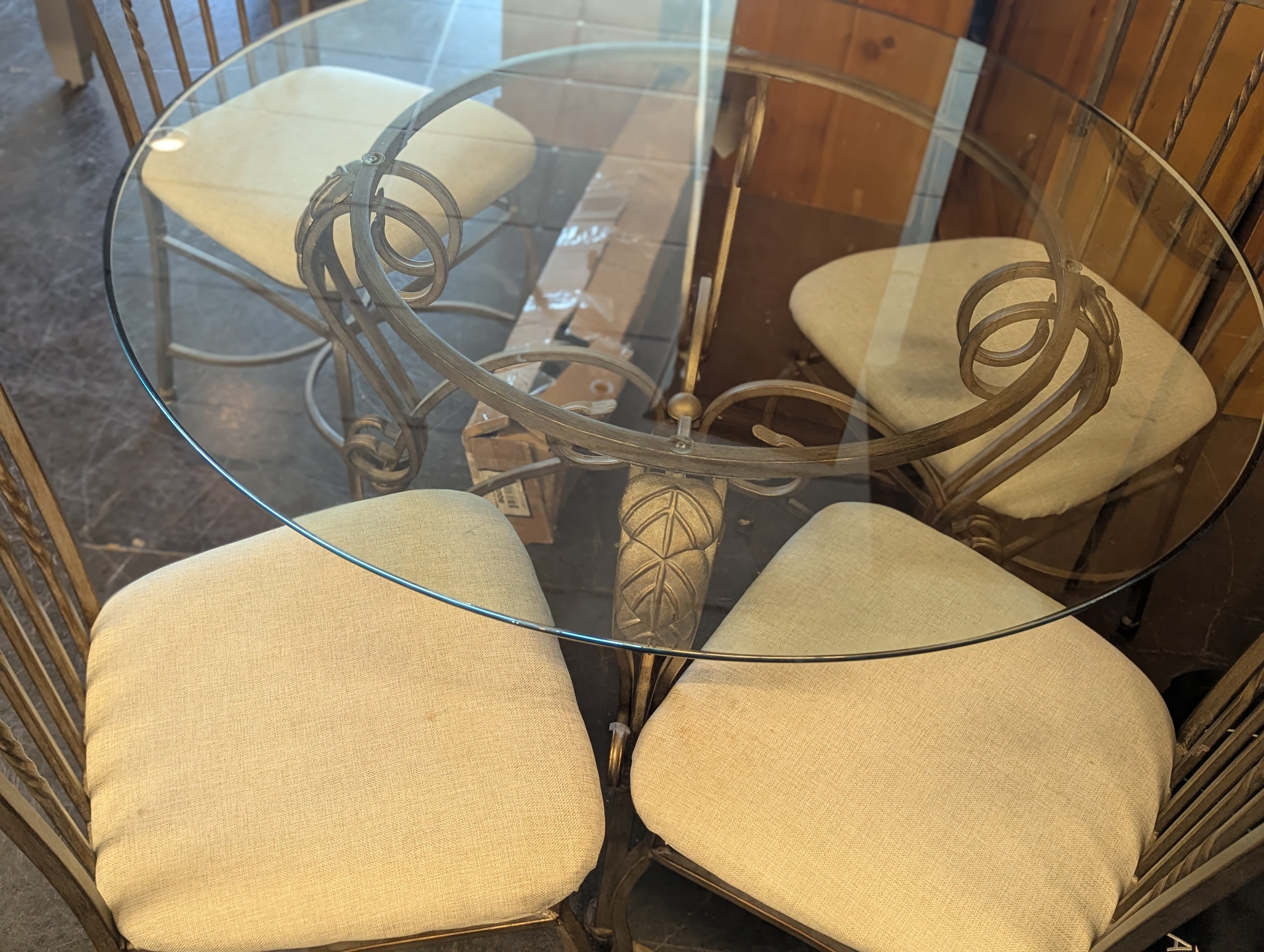 Metal and Glass Dining Table with 4 Chairs With Leaf Detail