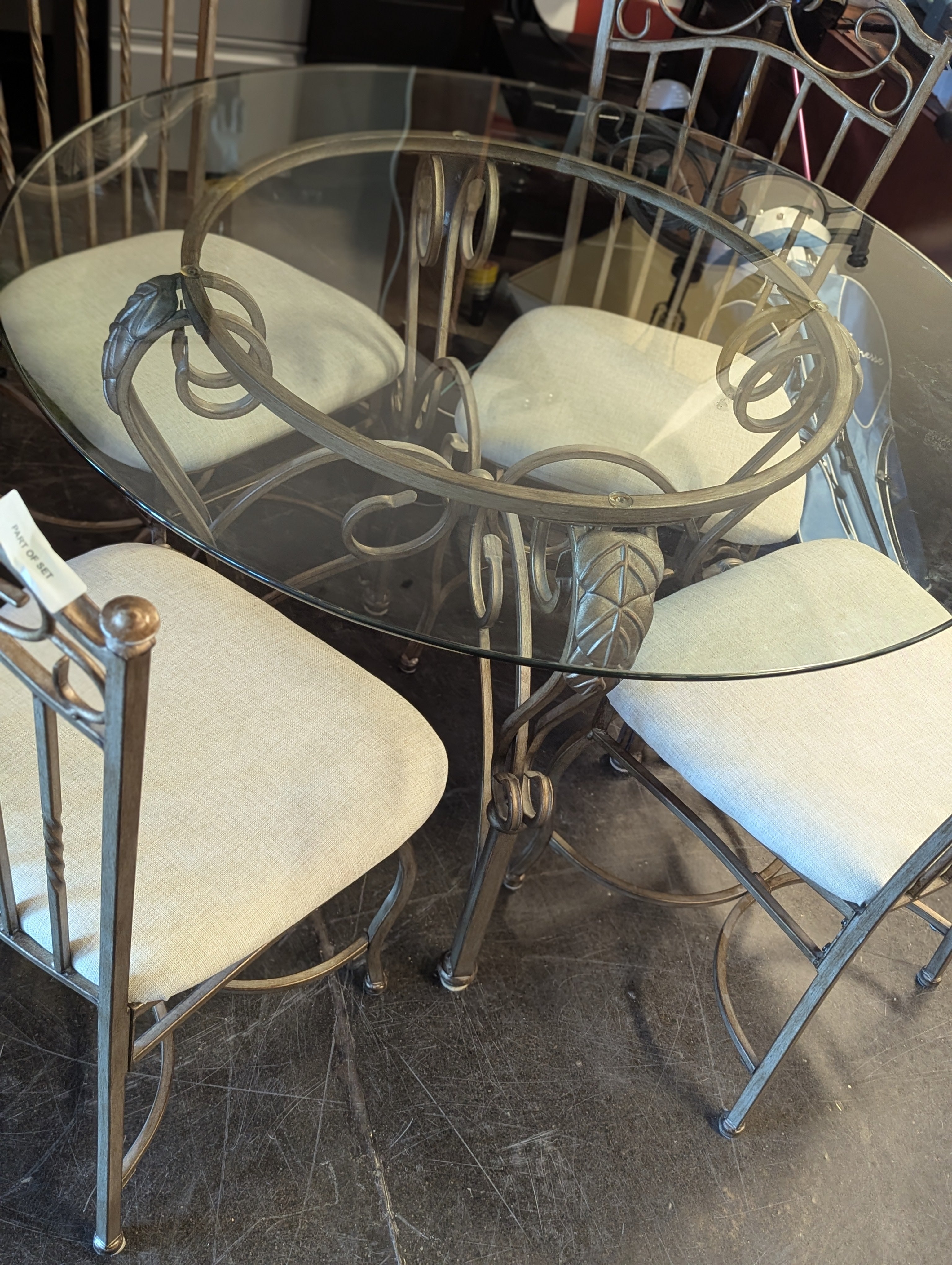 Metal and Glass Dining Table with 4 Chairs With Leaf Detail