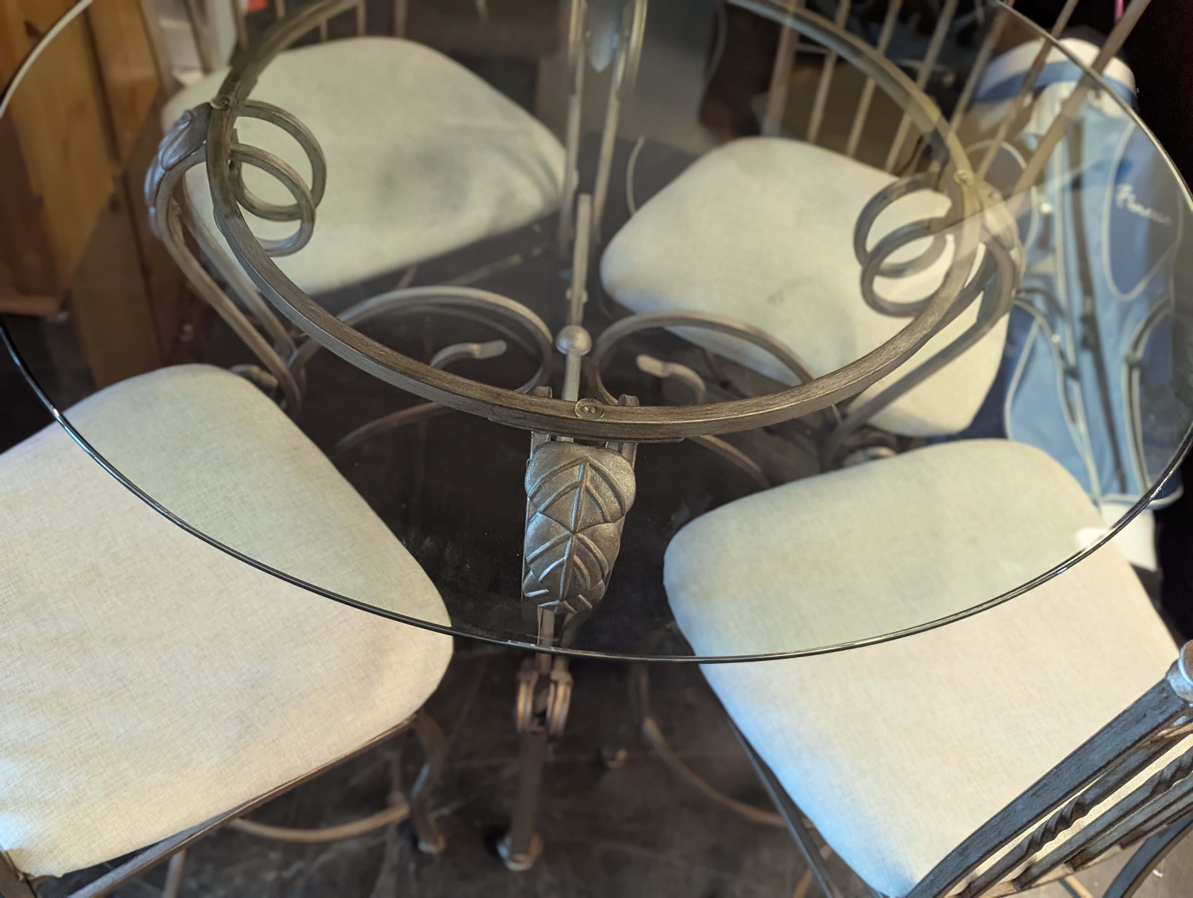 Metal and Glass Dining Table with 4 Chairs With Leaf Detail