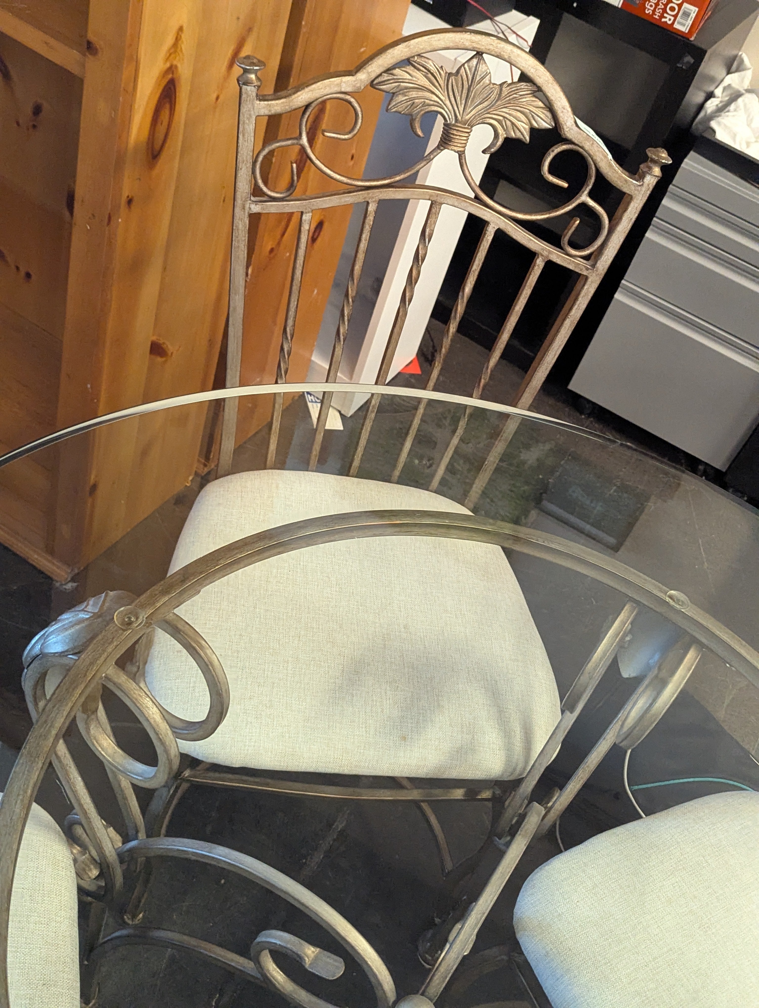 Metal and Glass Dining Table with 4 Chairs With Leaf Detail