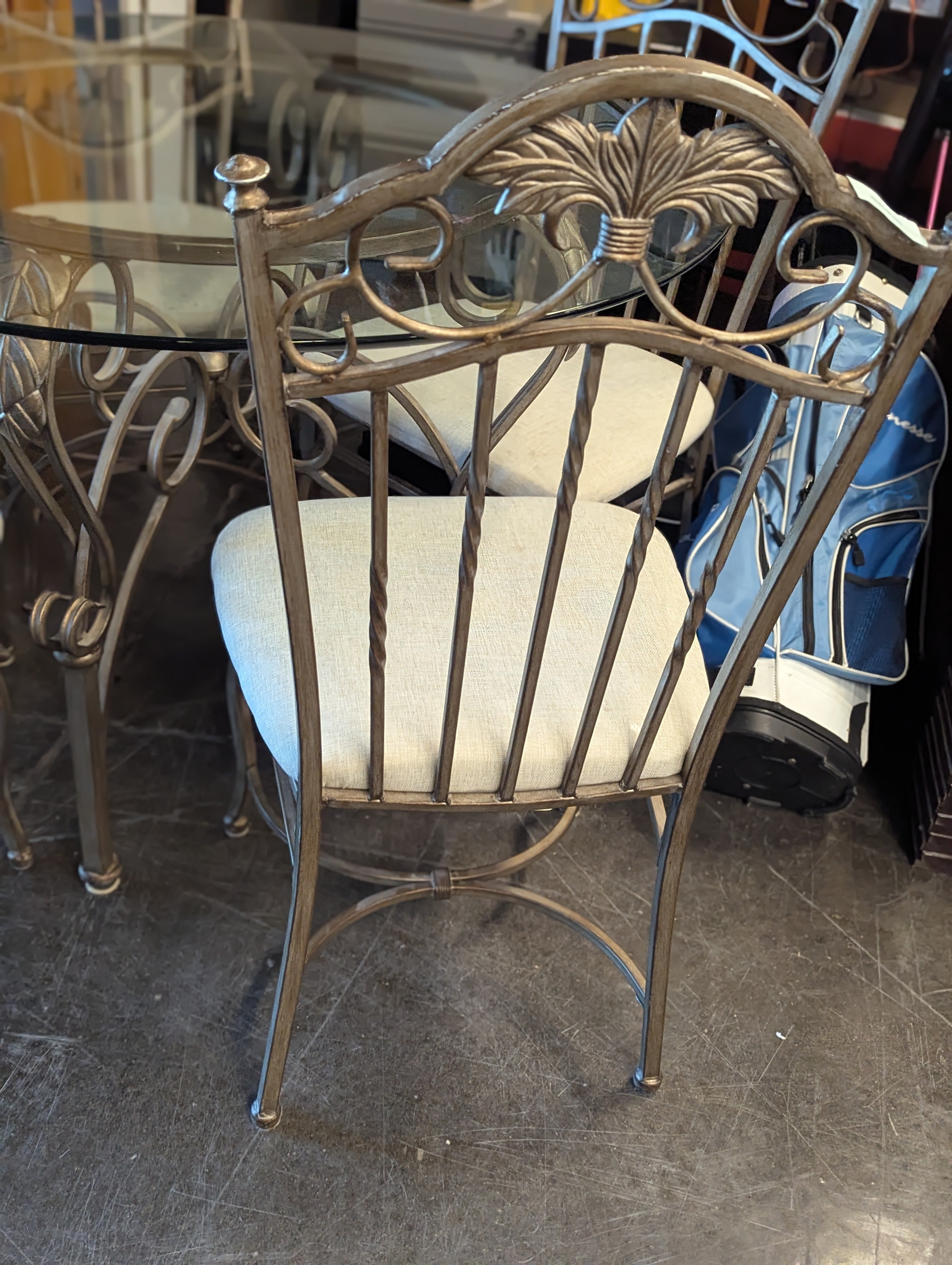 Metal and Glass Dining Table with 4 Chairs With Leaf Detail