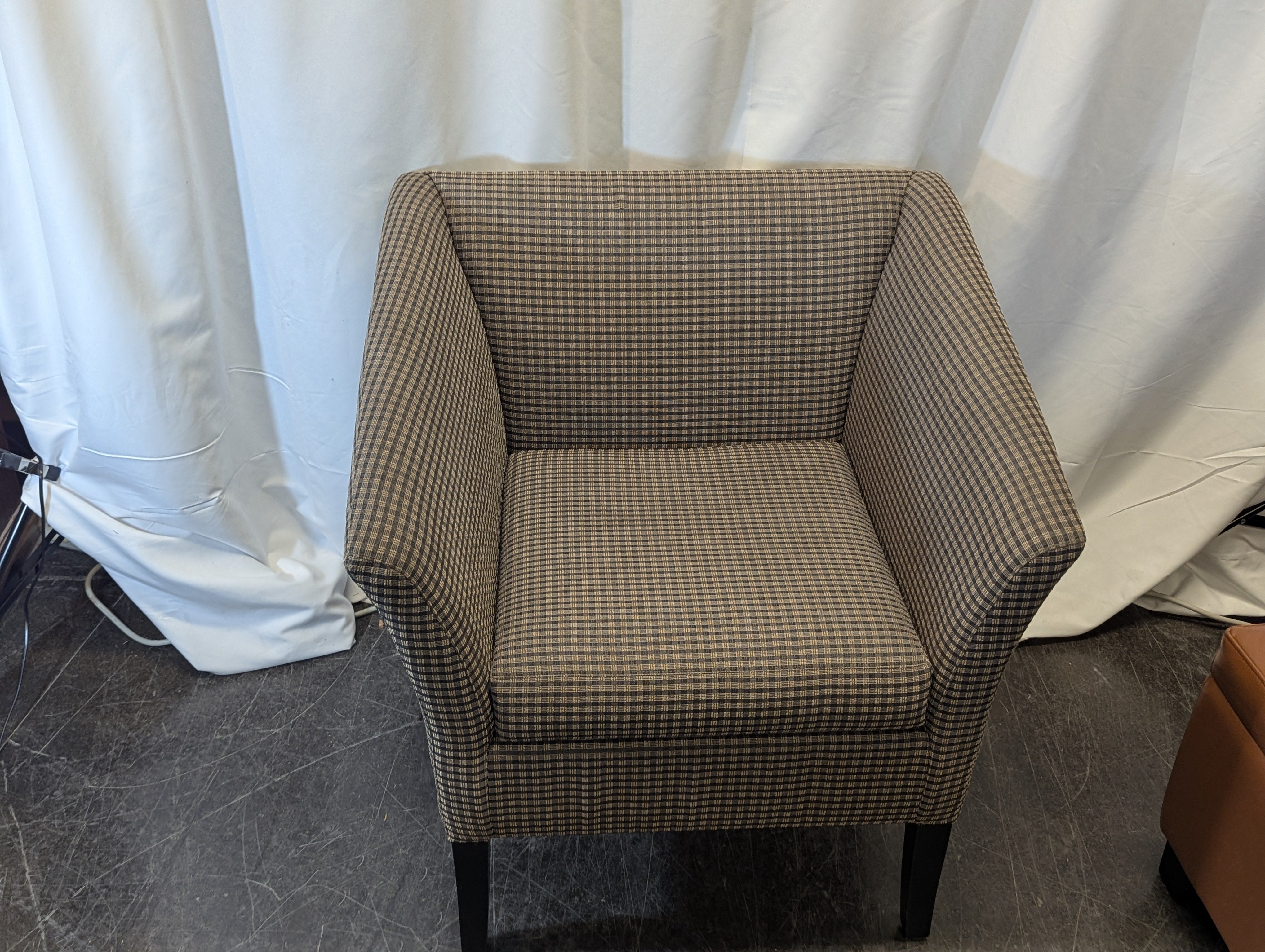 Modern Blue and Tan Plaid Club Chair