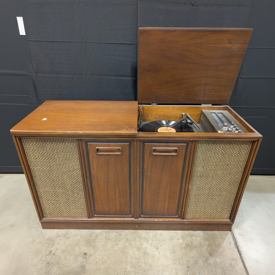 Mid-Century Modern Hardwood Stereo Console