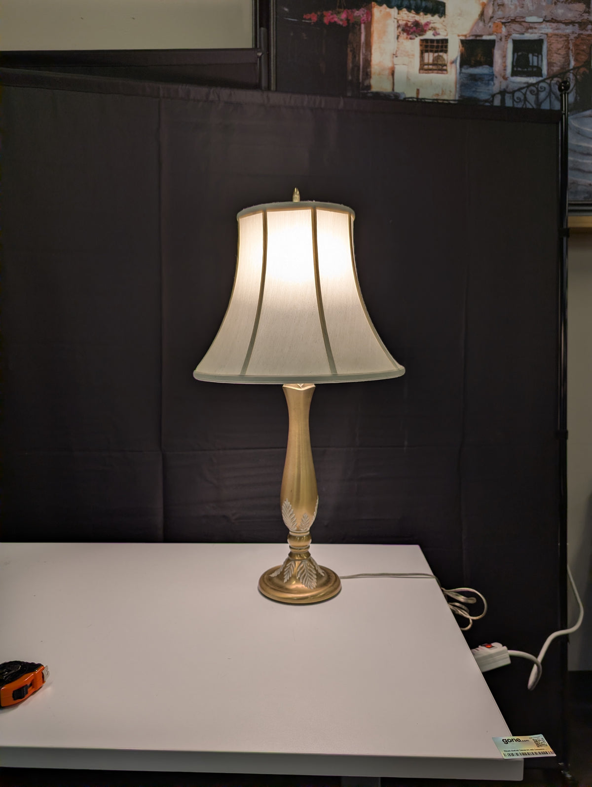 Stiffel Brass Table Lamp with White Bell Shade