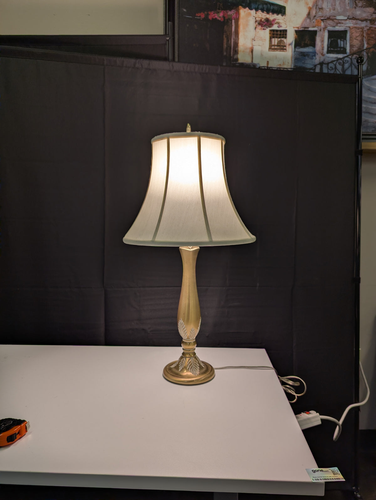 Stiffel Brass Table Lamp with White Bell Shade