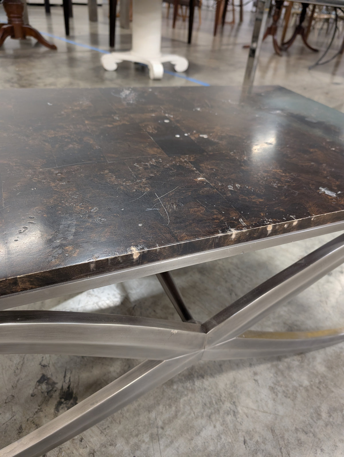 Ethan Allen Brown Marble Metal Base Coffee Table
