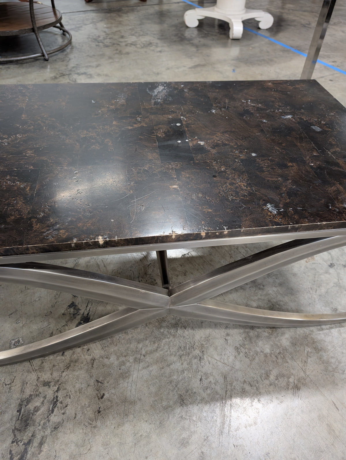 Ethan Allen Brown Marble Metal Base Coffee Table