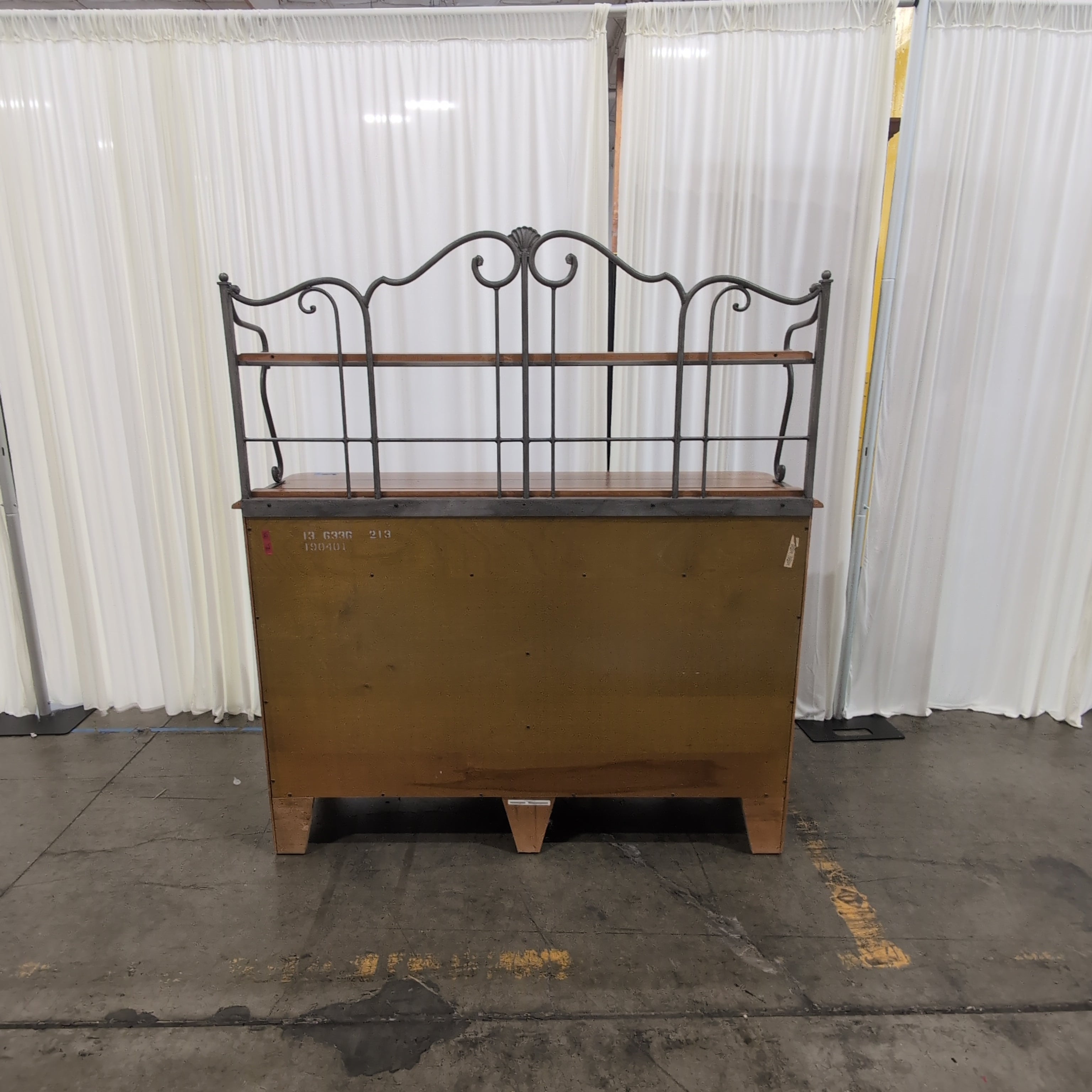 French Provincial Style Wood Buffet with Metal Hutch