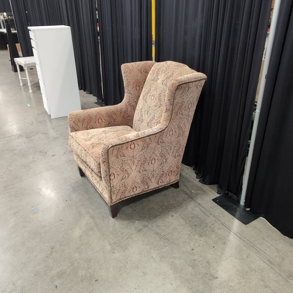 Traditional Paisley Fabric Wingback Chair