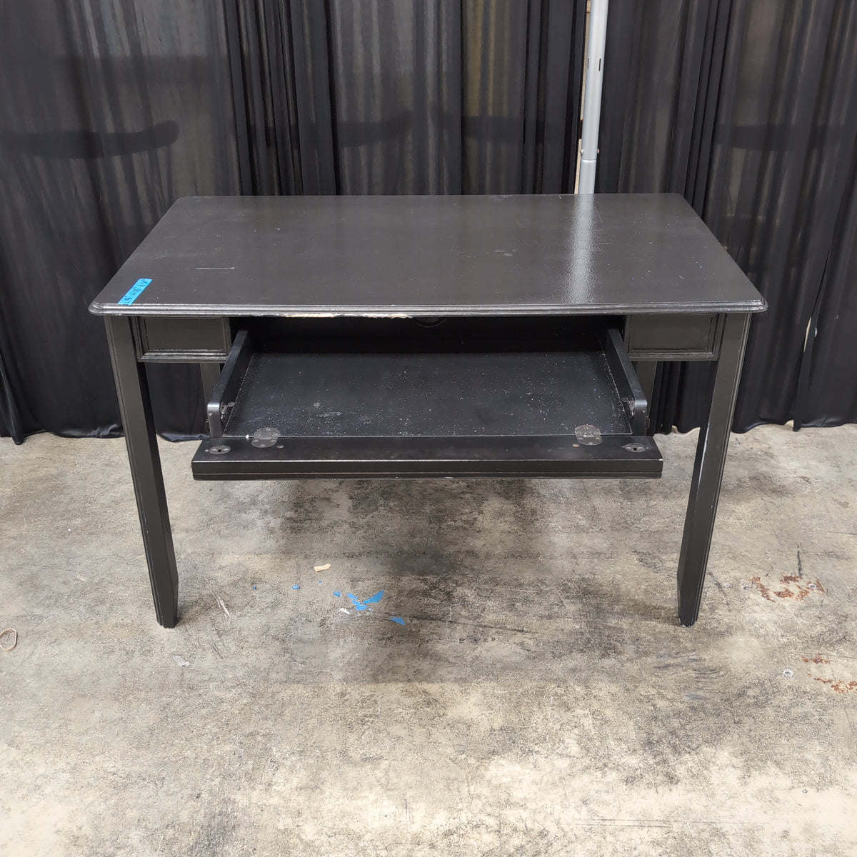 Black Wood Two-Drawer Desk with Silver Knobs