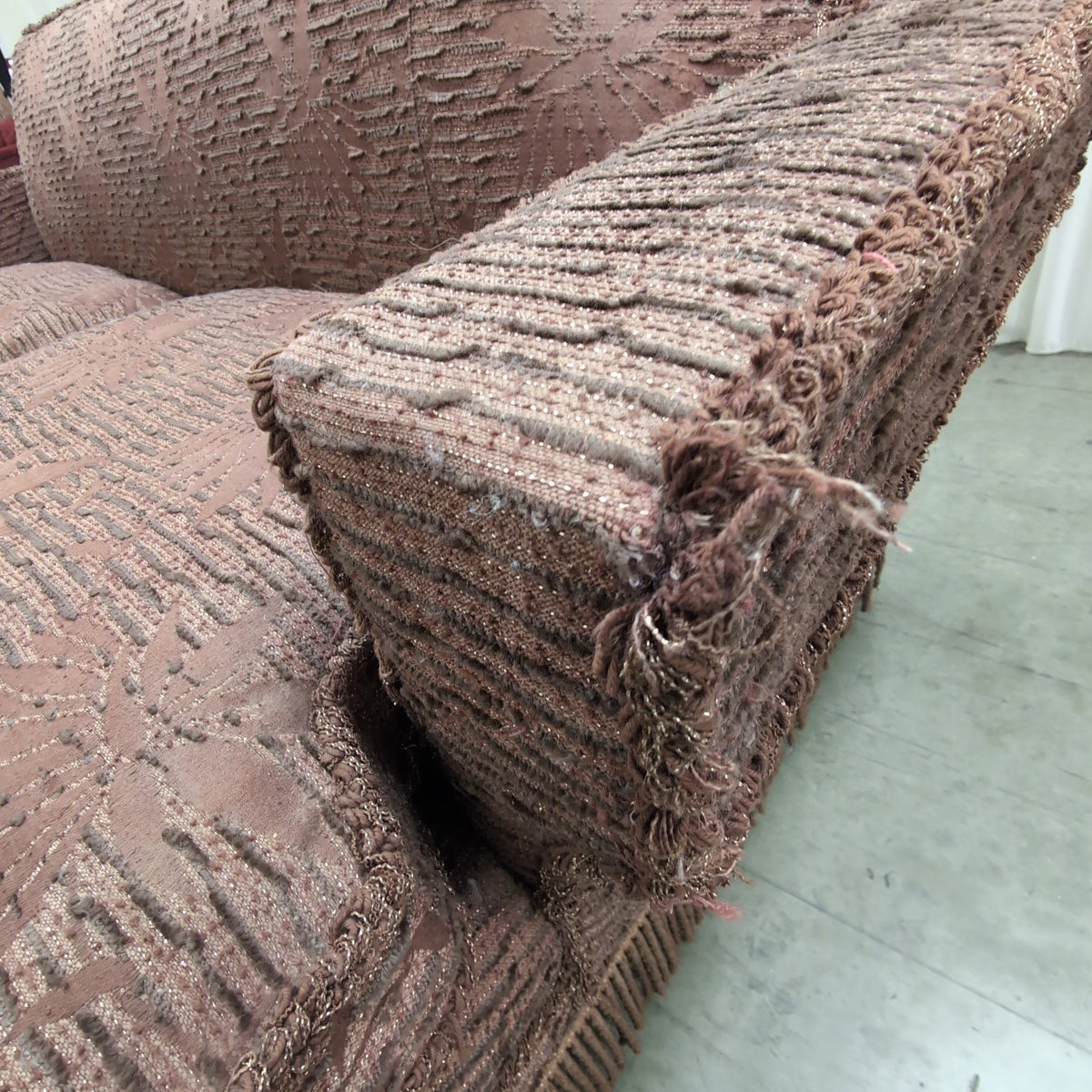 Brown Jacquard Fabric Fringed Skirt Couch