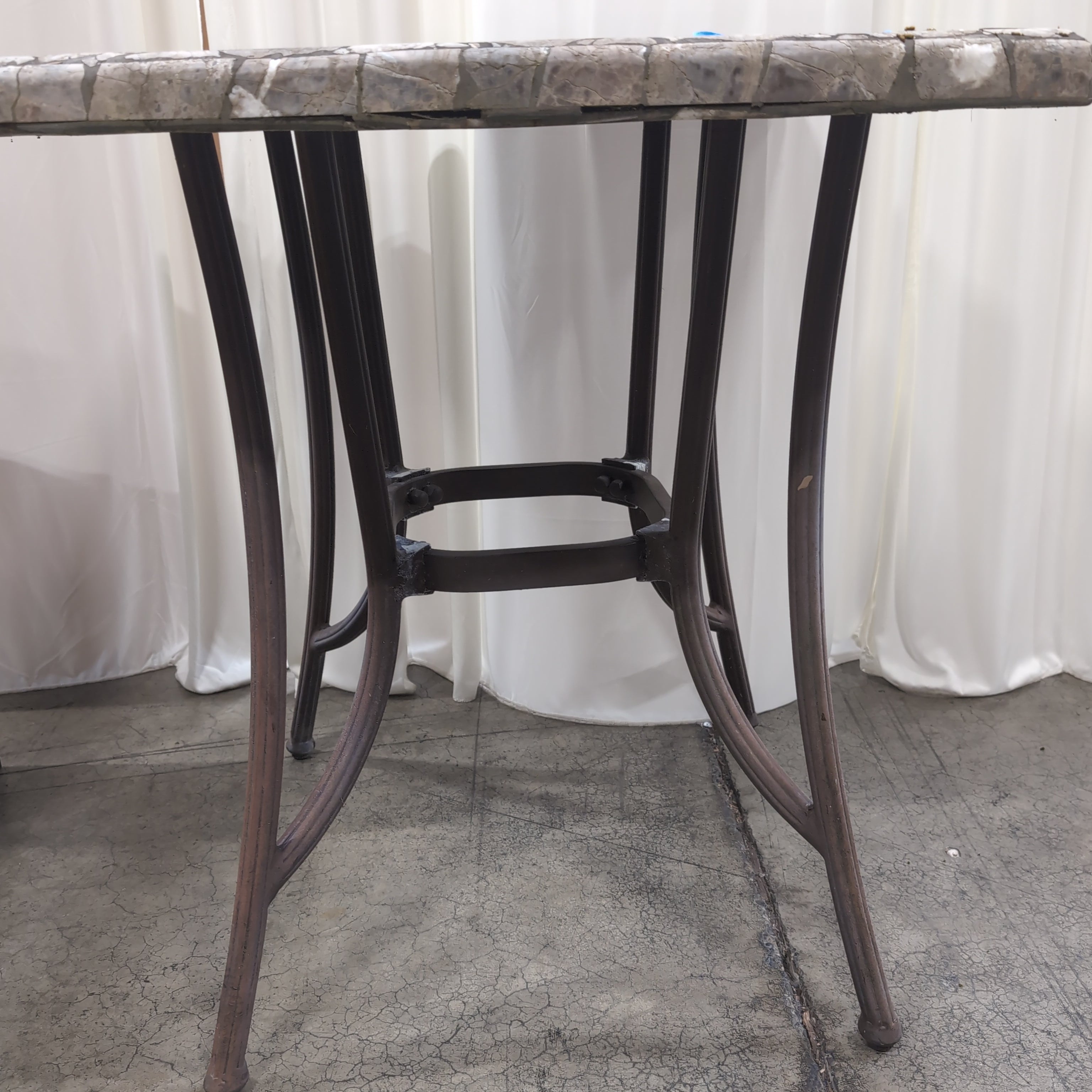 Square Stone Mosaic Outdoor Table with Metal Base