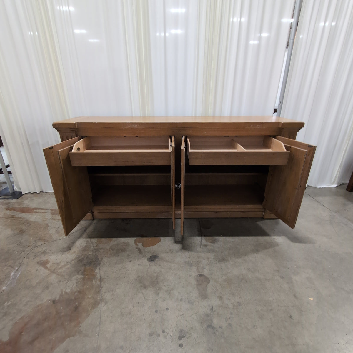 Light Wood Four-Door Buffet with Lattice Panels