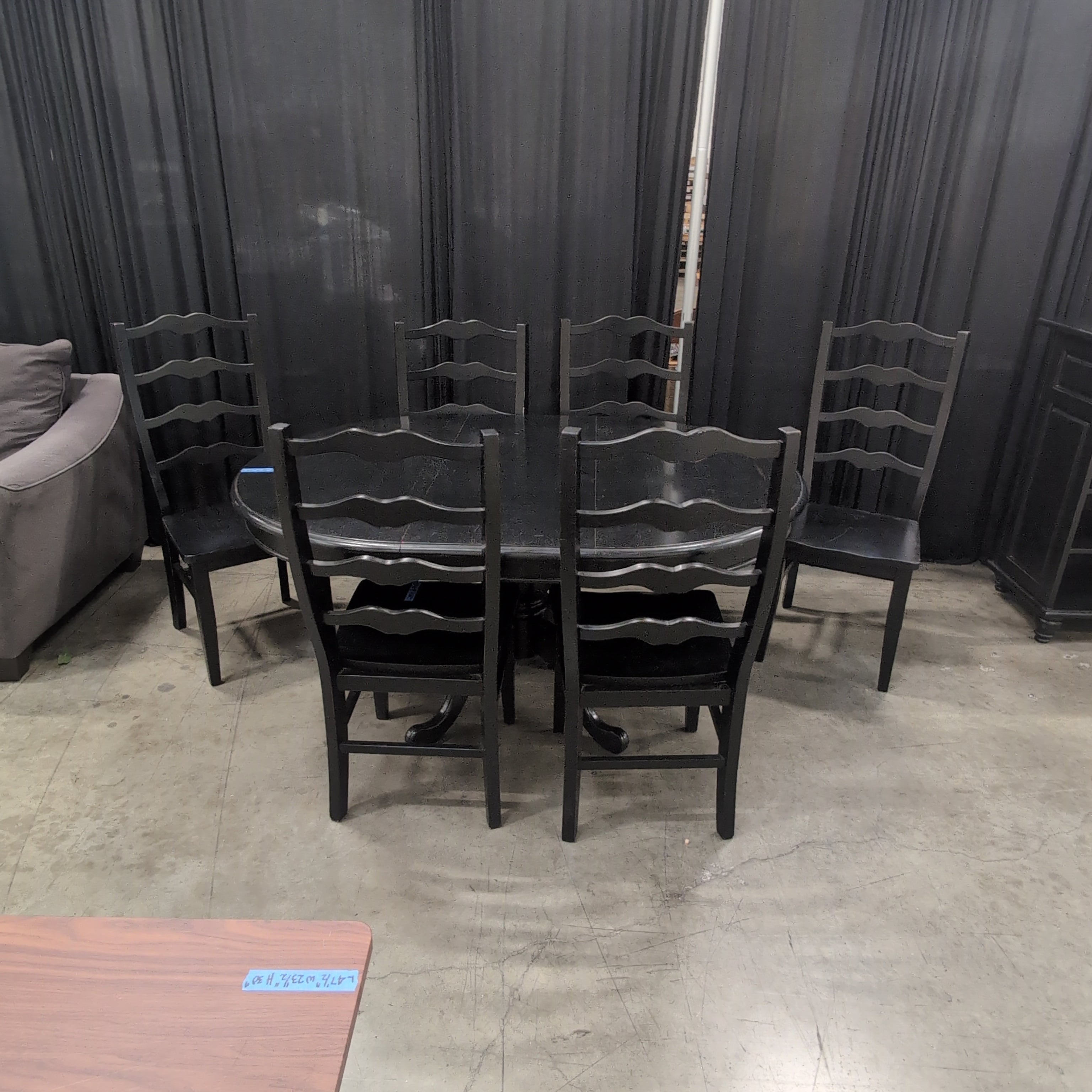Round Pedestal Base Dining Table in Black Wood