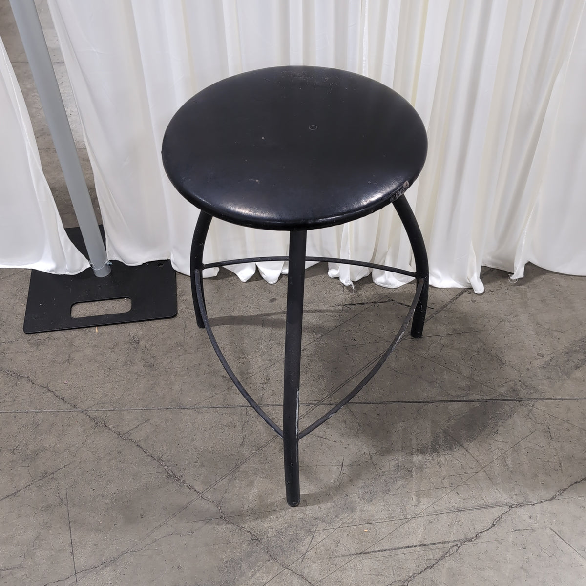 Pair of Black Round Seat Stools with Metal Legs