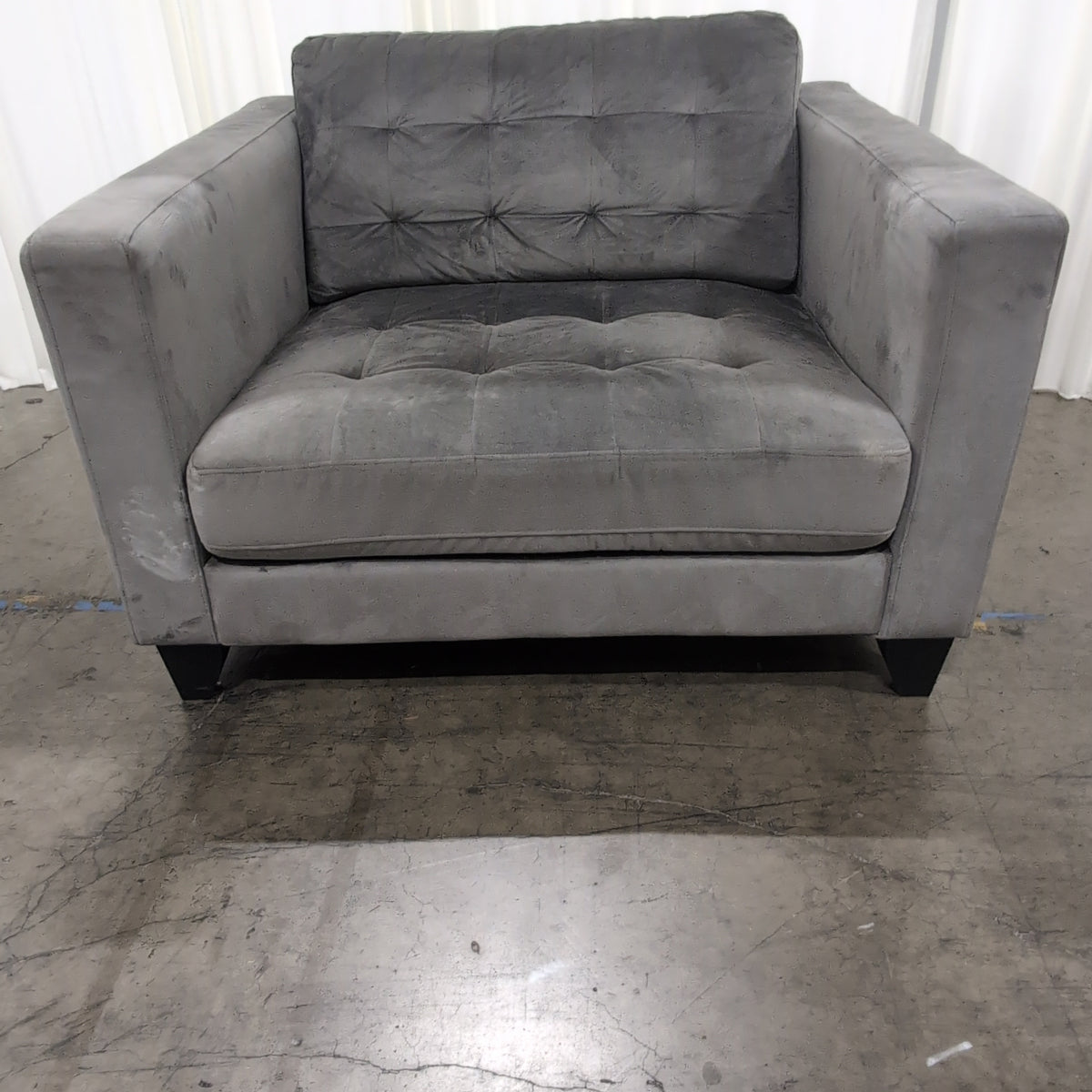 Grey Upholstered Tufted Armchair