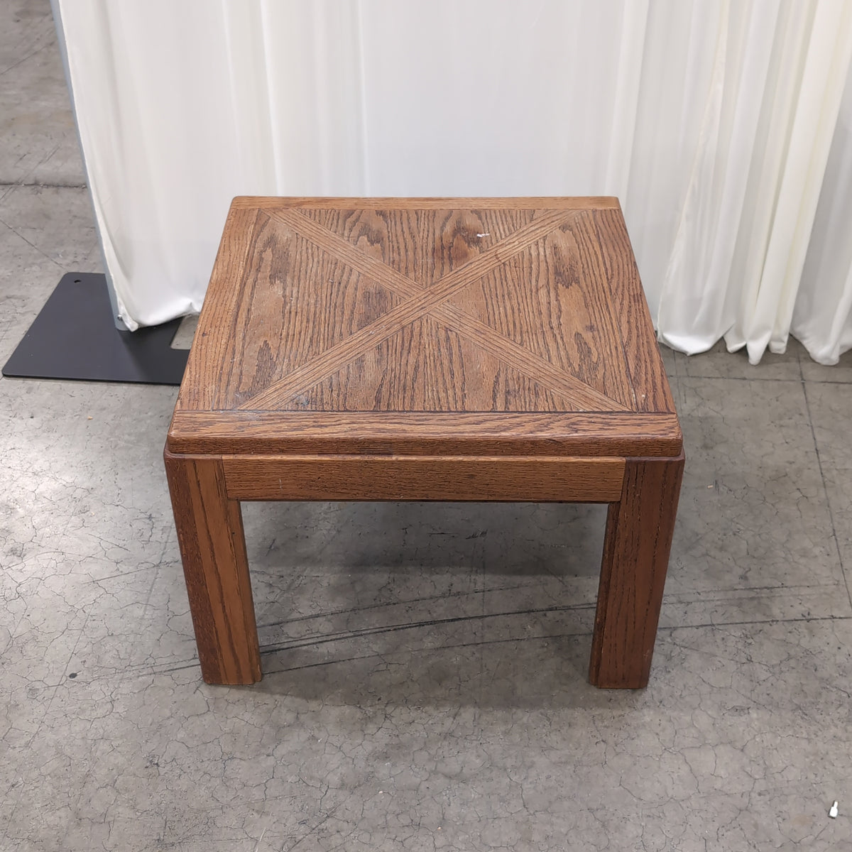 Brown Square Wood End Table with X-Pattern Top