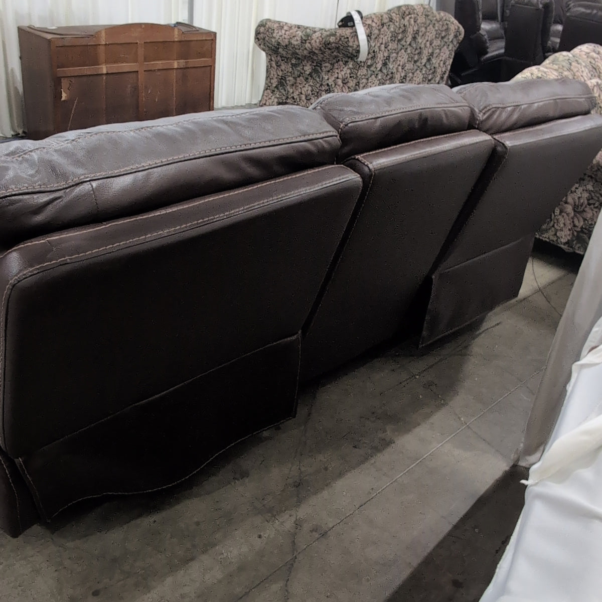 Dark Brown Faux Leather Recliner Couch with Contrast Stitching