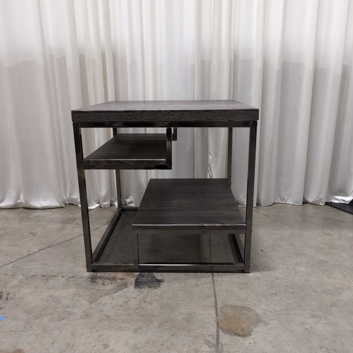Grey Wood Grain Square End Table with Metal Frame