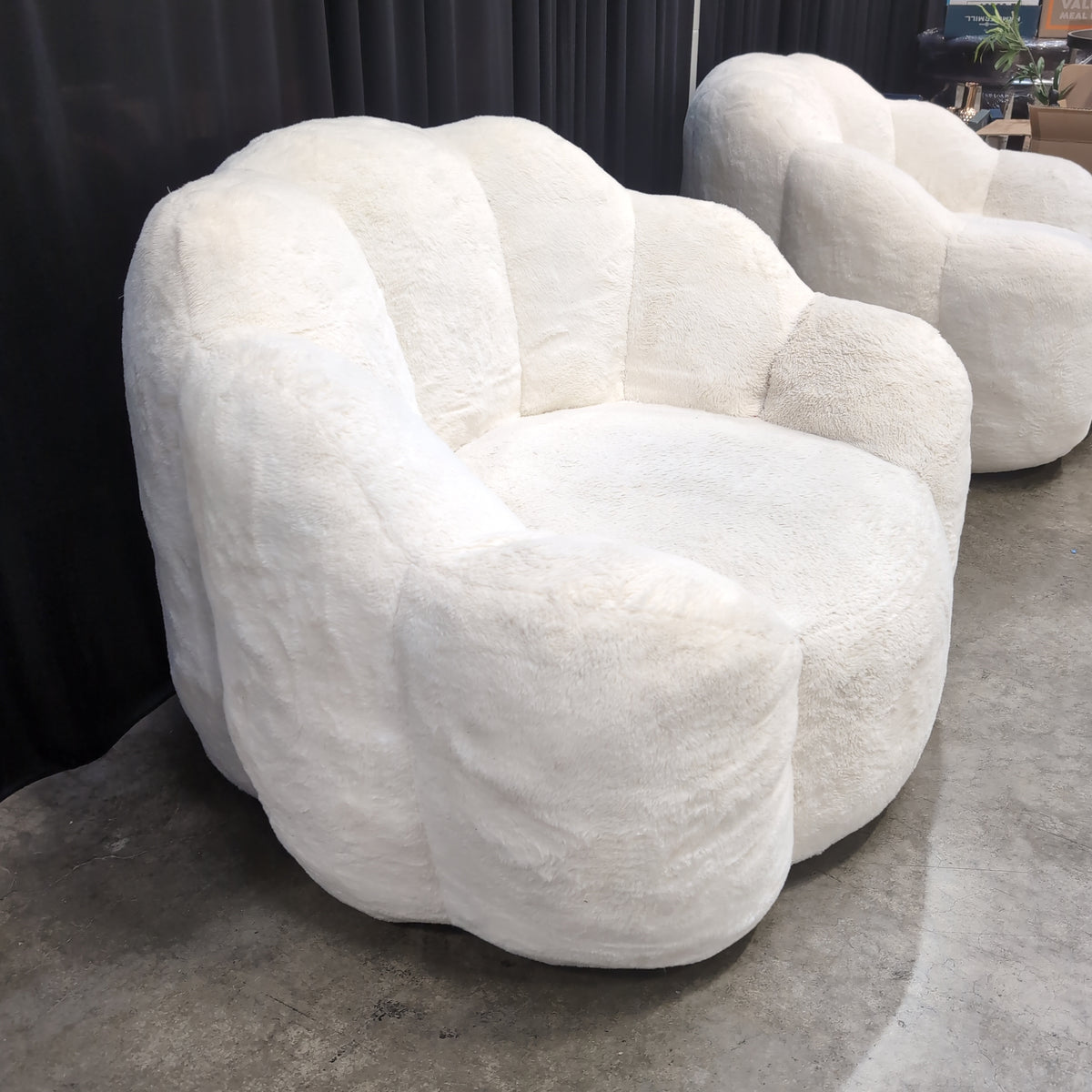 Plush Ivory Scalloped Lounge Chair