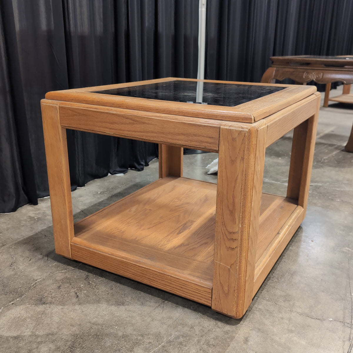 Light Brown Wood End Table with Glass Top