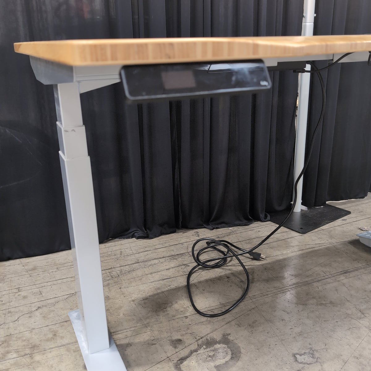 Light Wood Adjustable Height Desk with Curved Front
