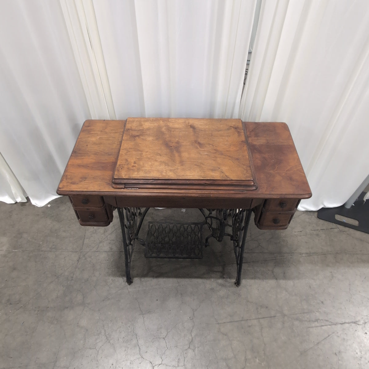Vintage Wood Cabinet Sewing Machine with Cast Iron Base
